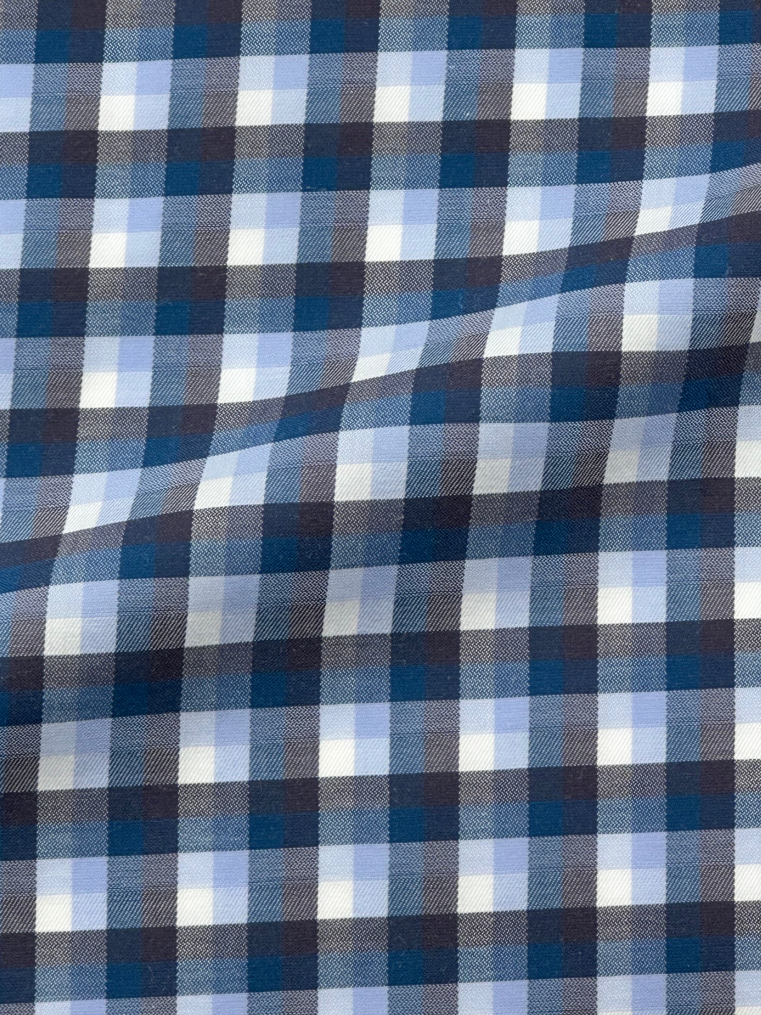 Kiton turkoois en grijs geruit overhemd