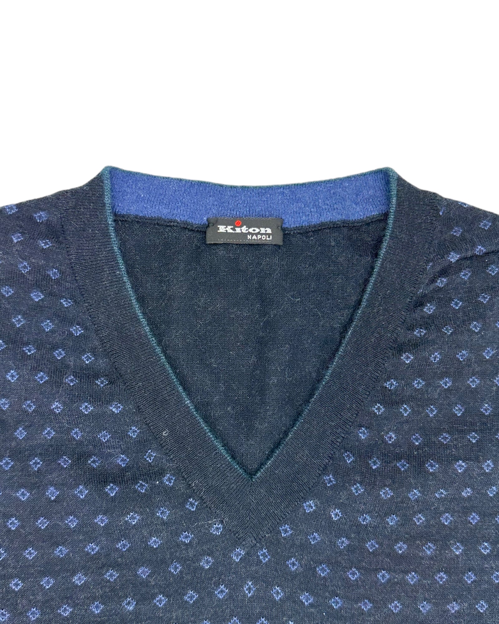 Kiton Blue Geometric Pattern V Neck
