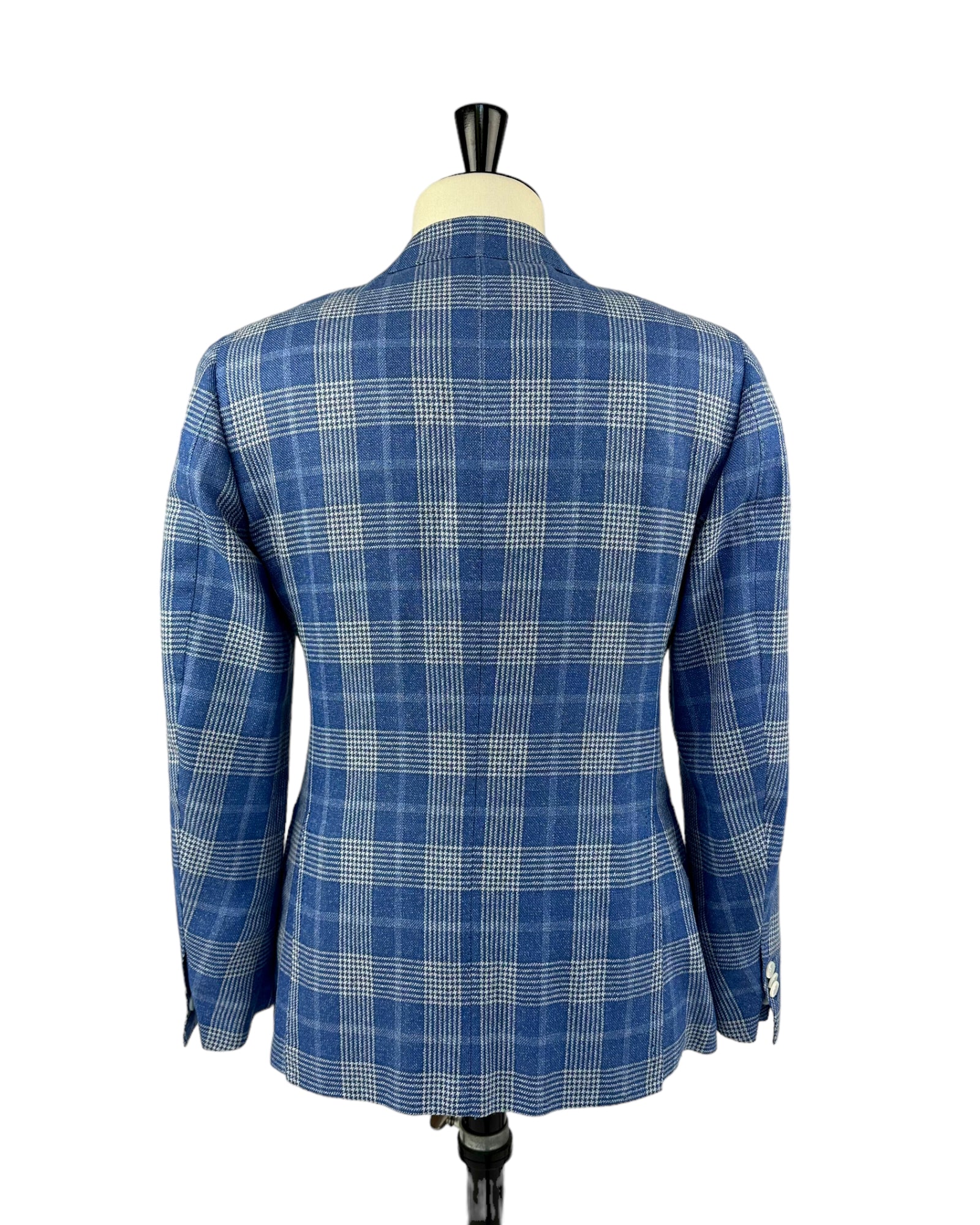 Cesare Attolini Azure Blue Silk, Wool, Linen & Cotton Check Jacket