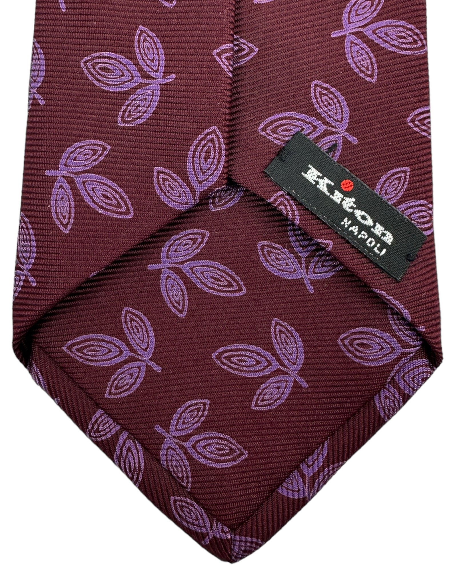 Kiton 5-Fold Wine Red Floral Silk Tie