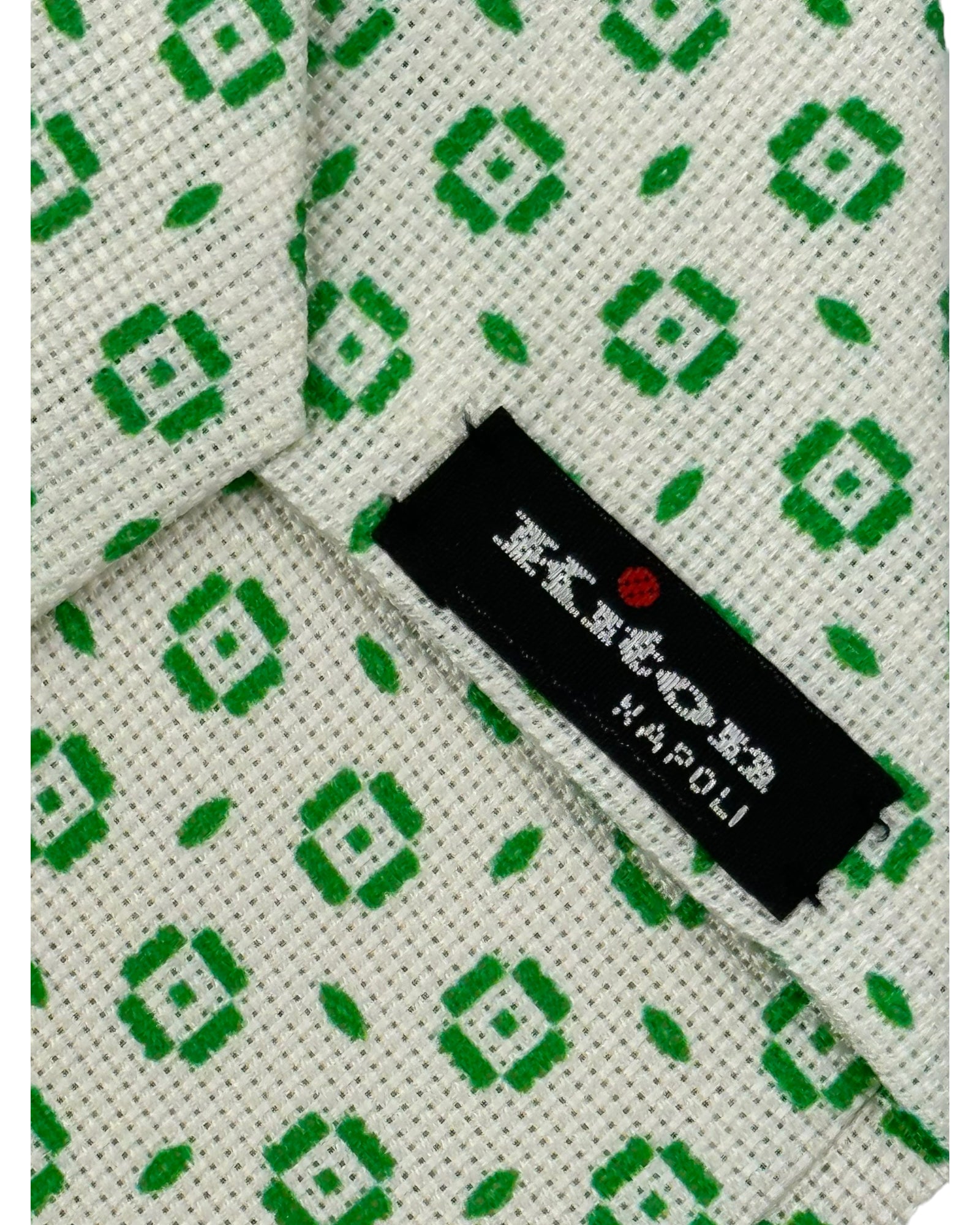 Kiton 5-Fold Light Green Geometric Silk Tie