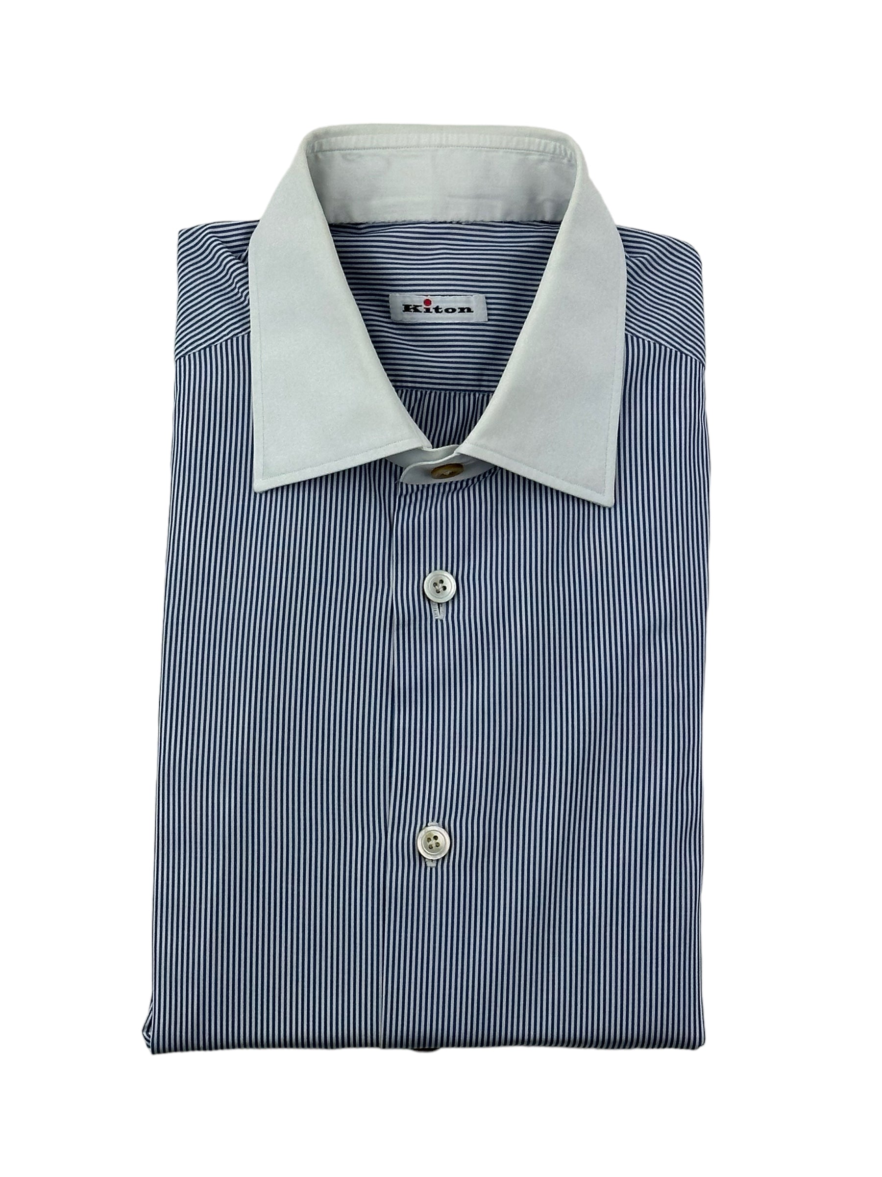 Kiton Blue Contrast Collar Shirt