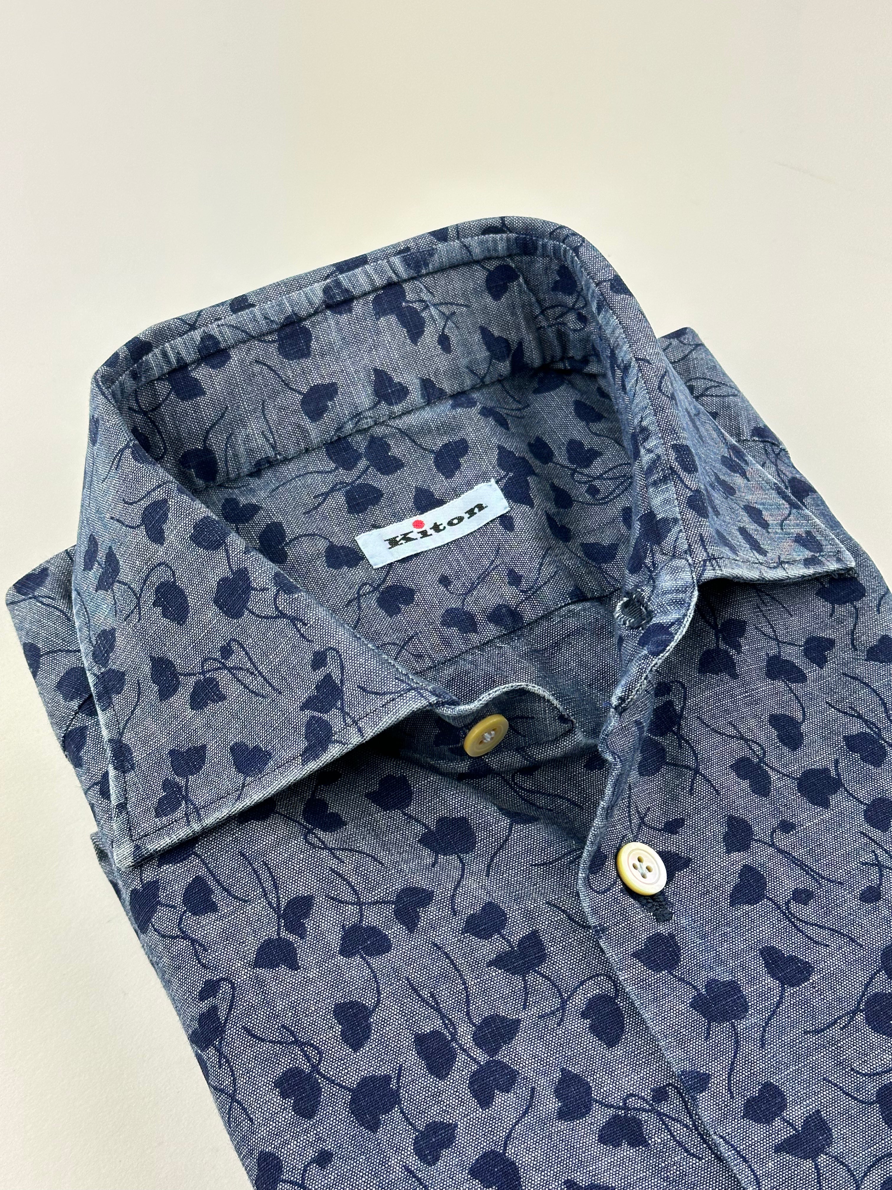 Kiton Denim Floral Pattern Shirt