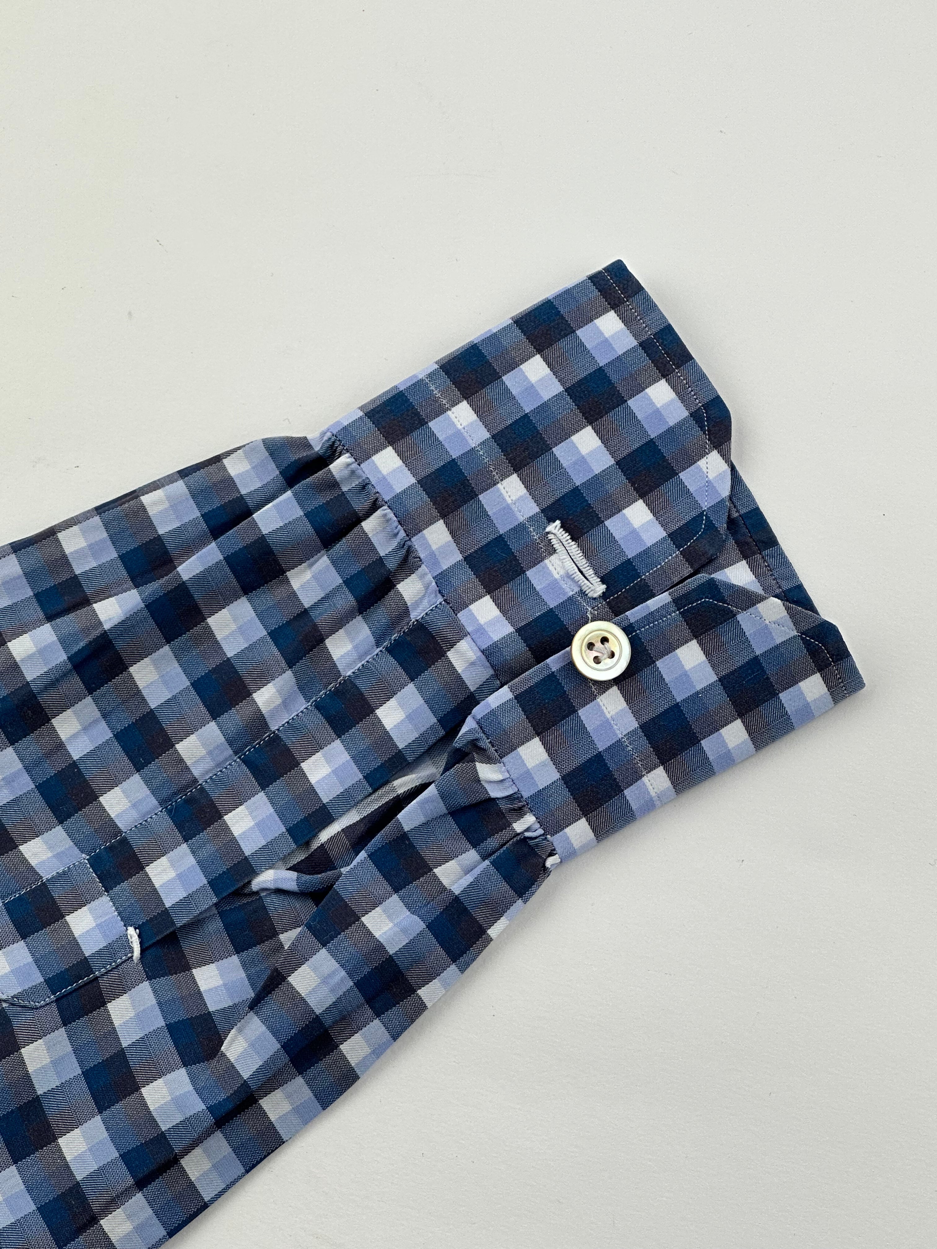 Kiton turkoois en grijs geruit overhemd