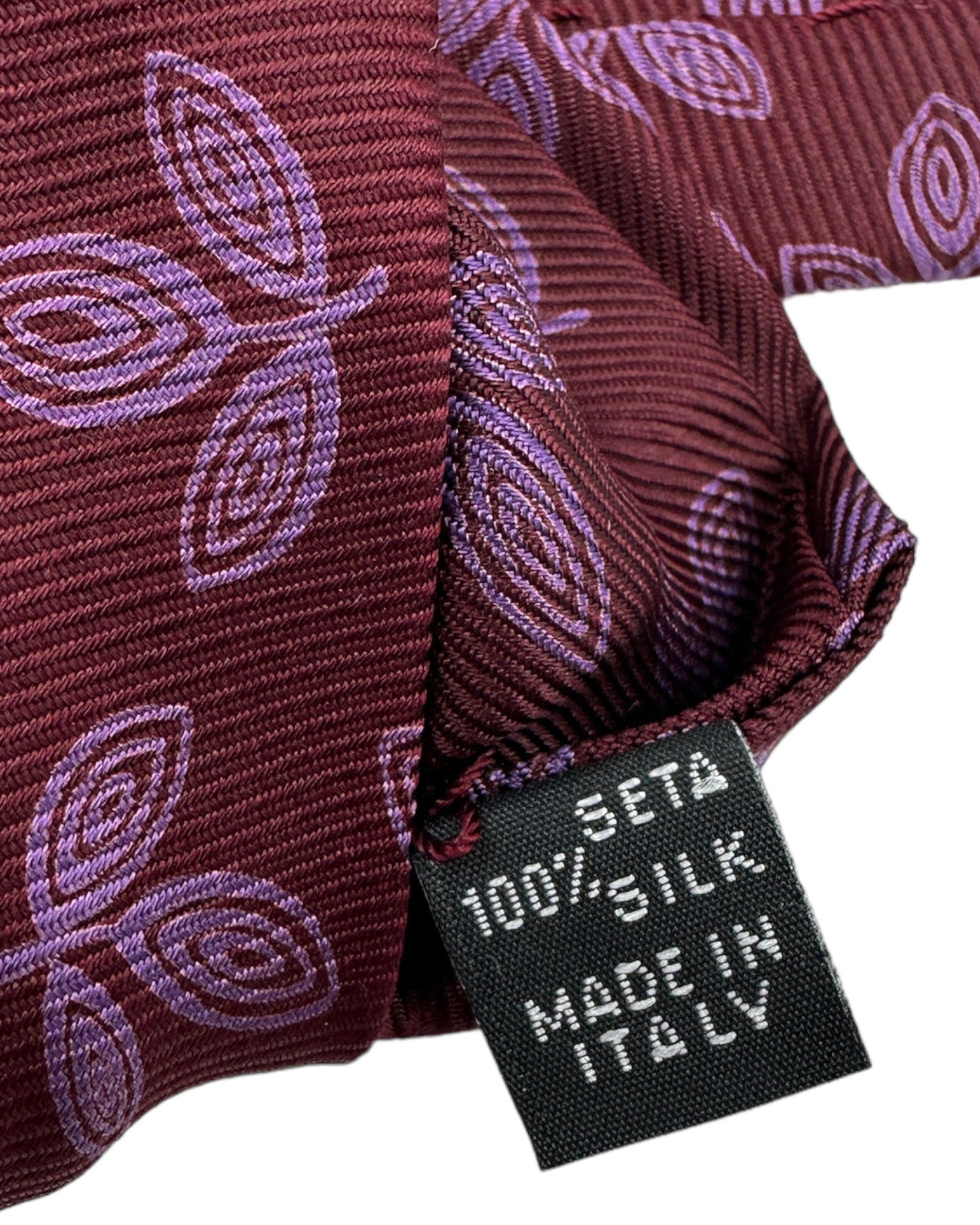 Kiton 5-Fold Wine Red Floral Silk Tie