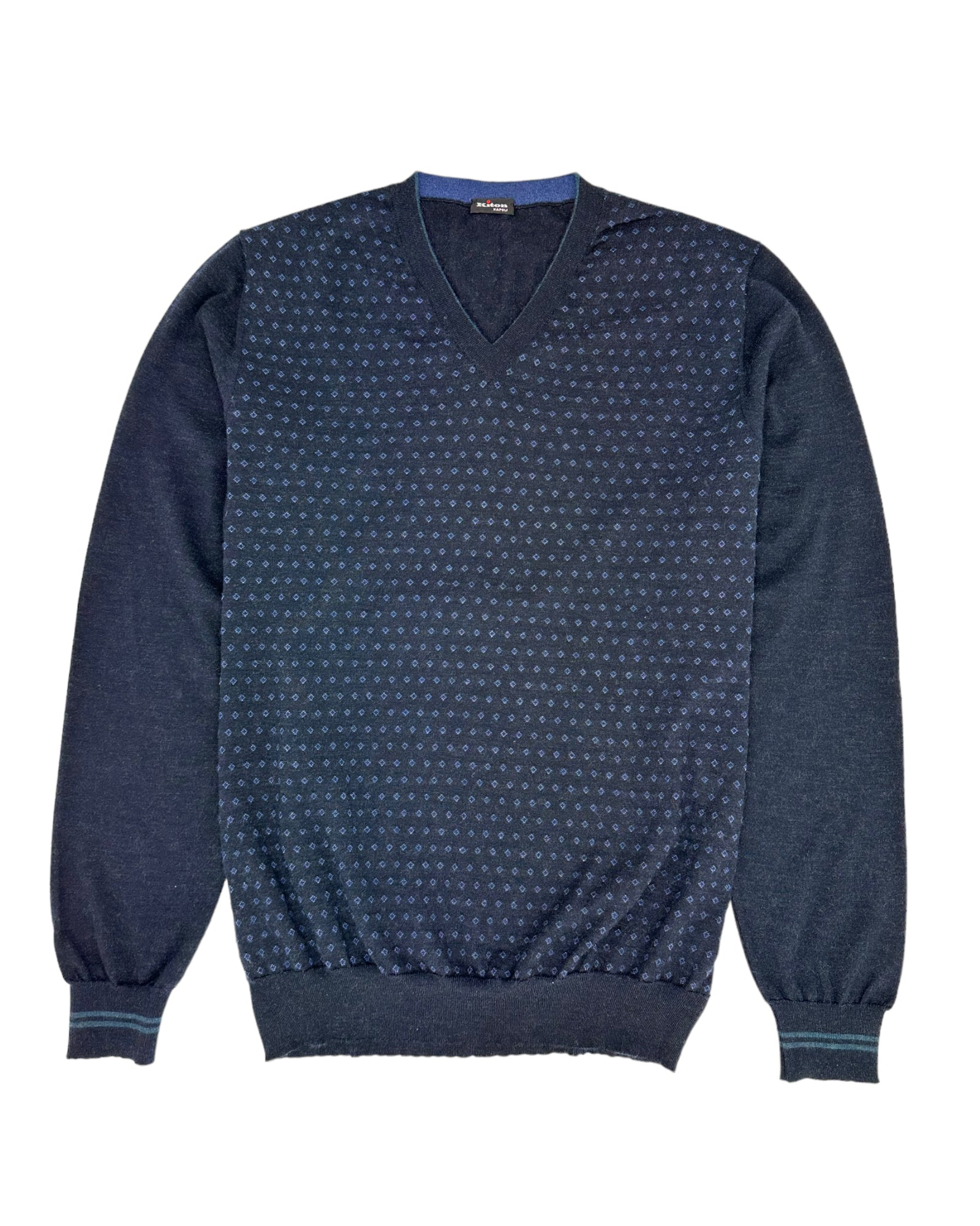 Kiton Blue Geometric Pattern V Neck