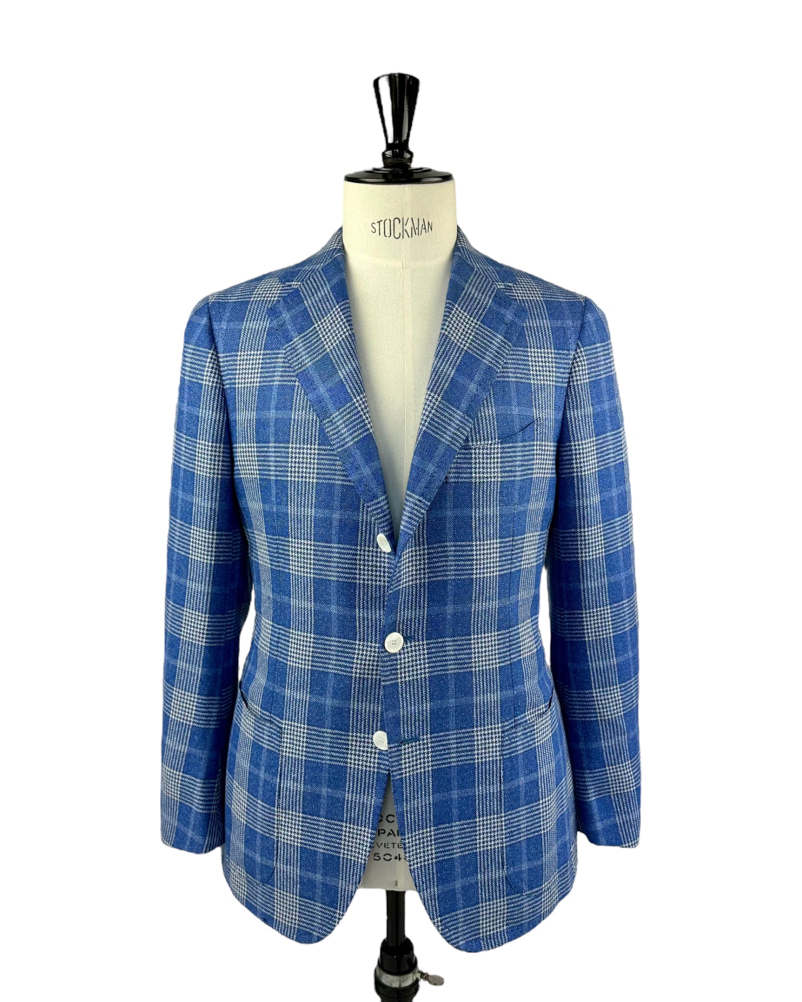 Cesare Attolini Azure Blue Silk, Wool, Linen & Cotton Check Jacket