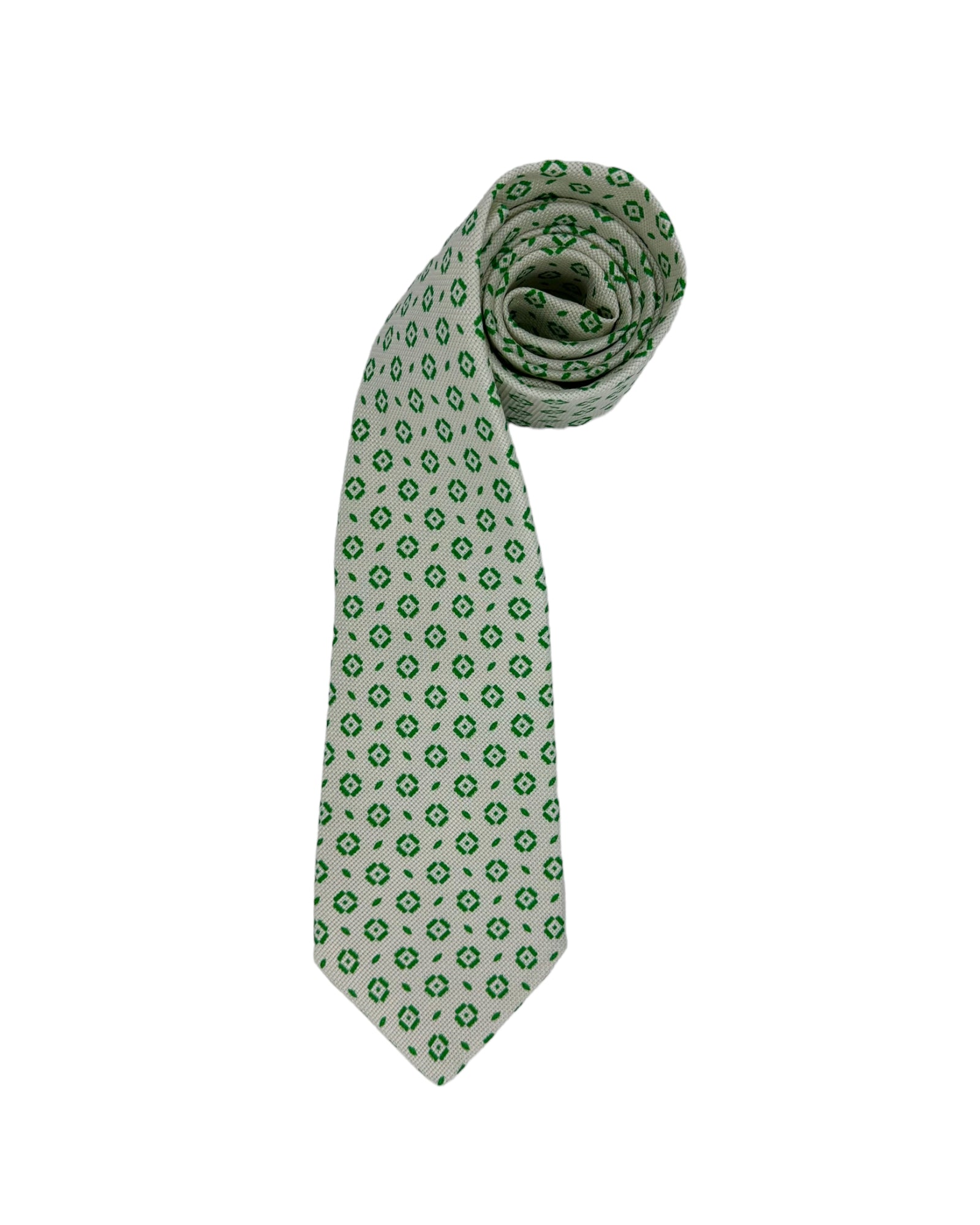 Kiton 5-Fold Light Green Geometric Silk Tie