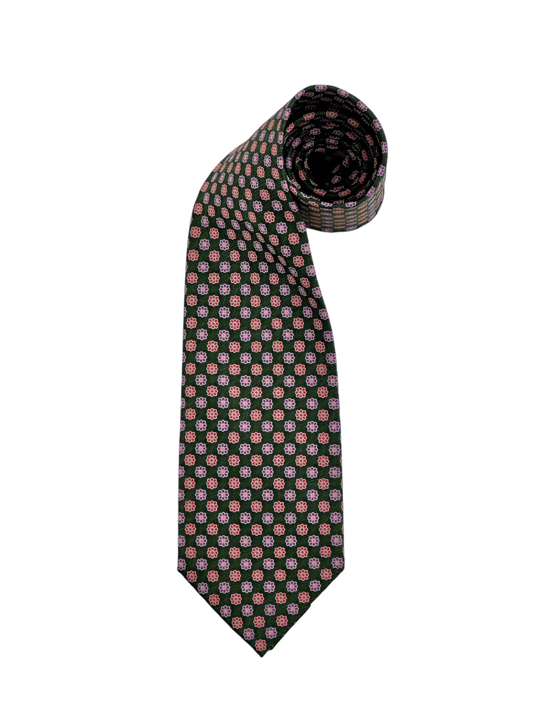 Brioni Green Silk Floral Tie