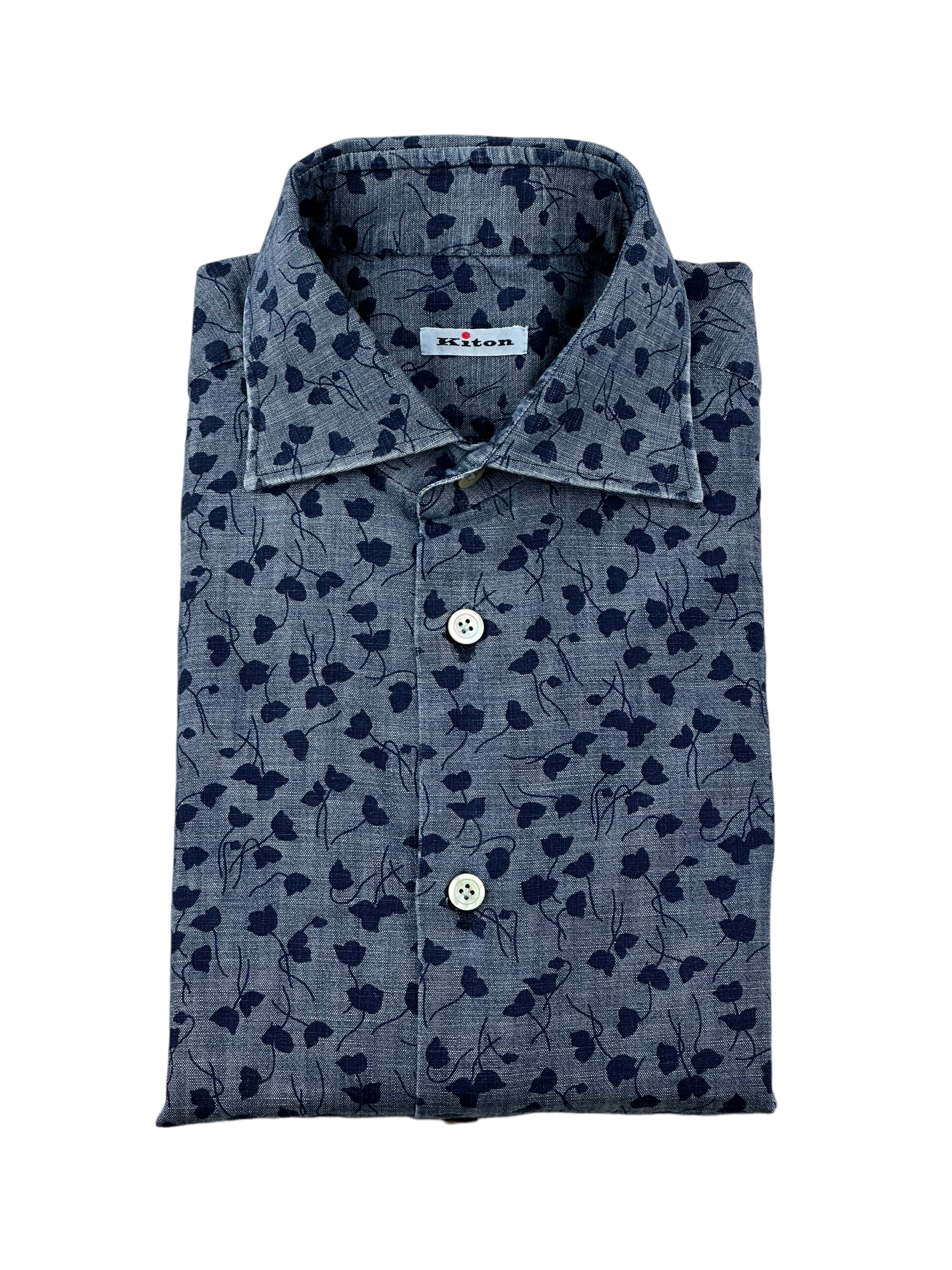 Kiton Denim Floral Pattern Shirt