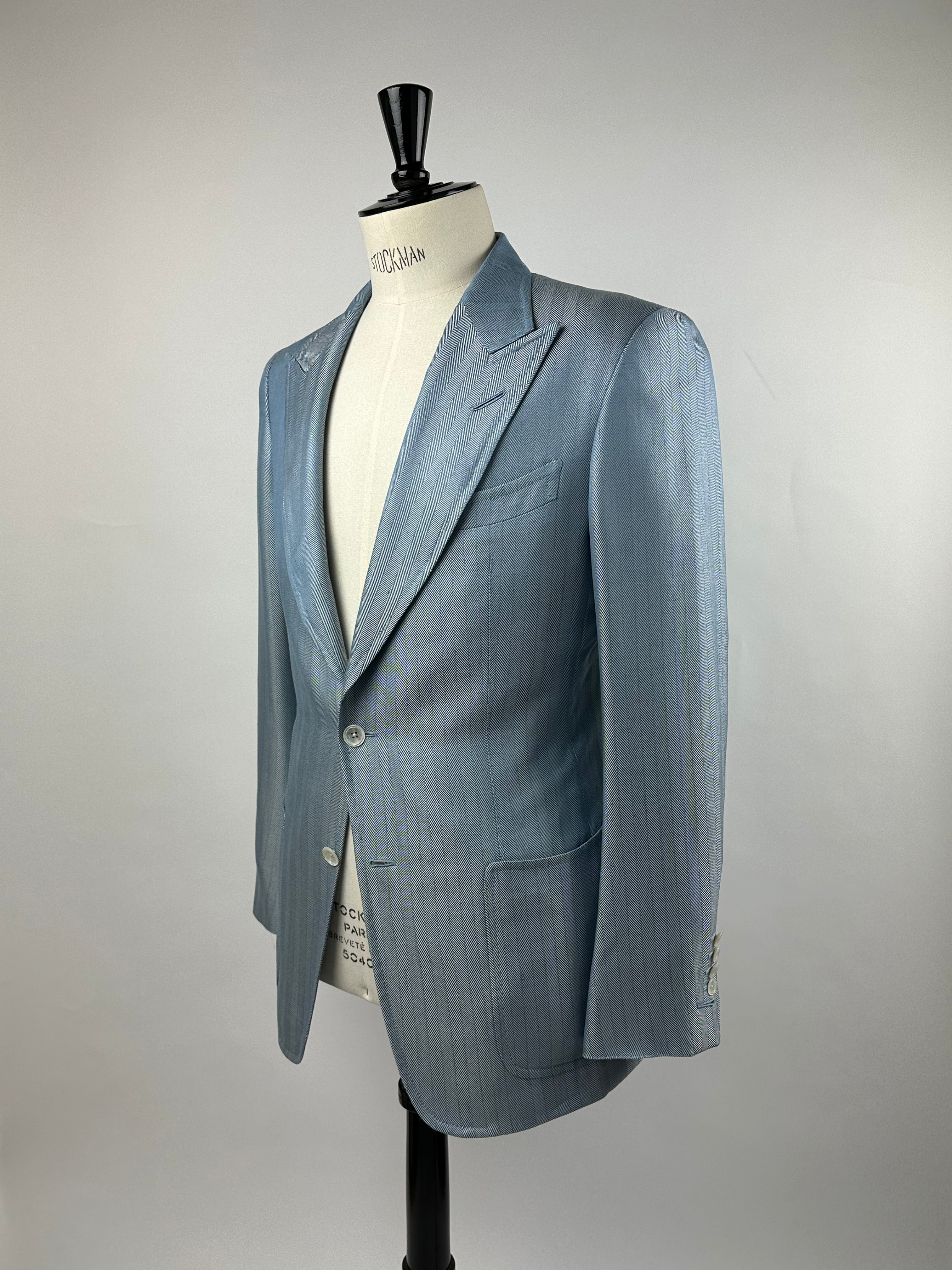 Tom Ford Light Blue Herringbone Silk Suit