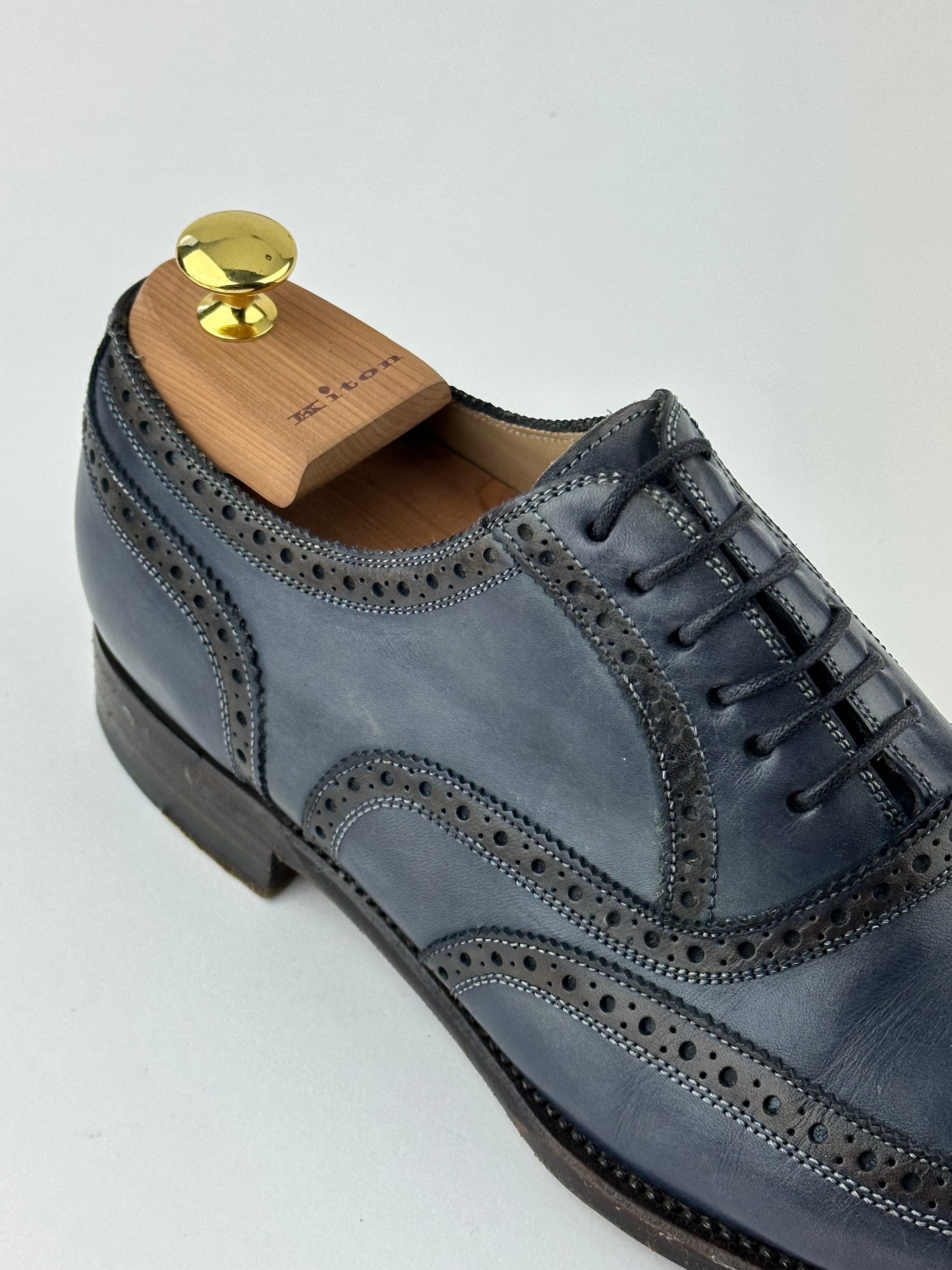 Kiton blauwe Wingtip Oxford-schoenen