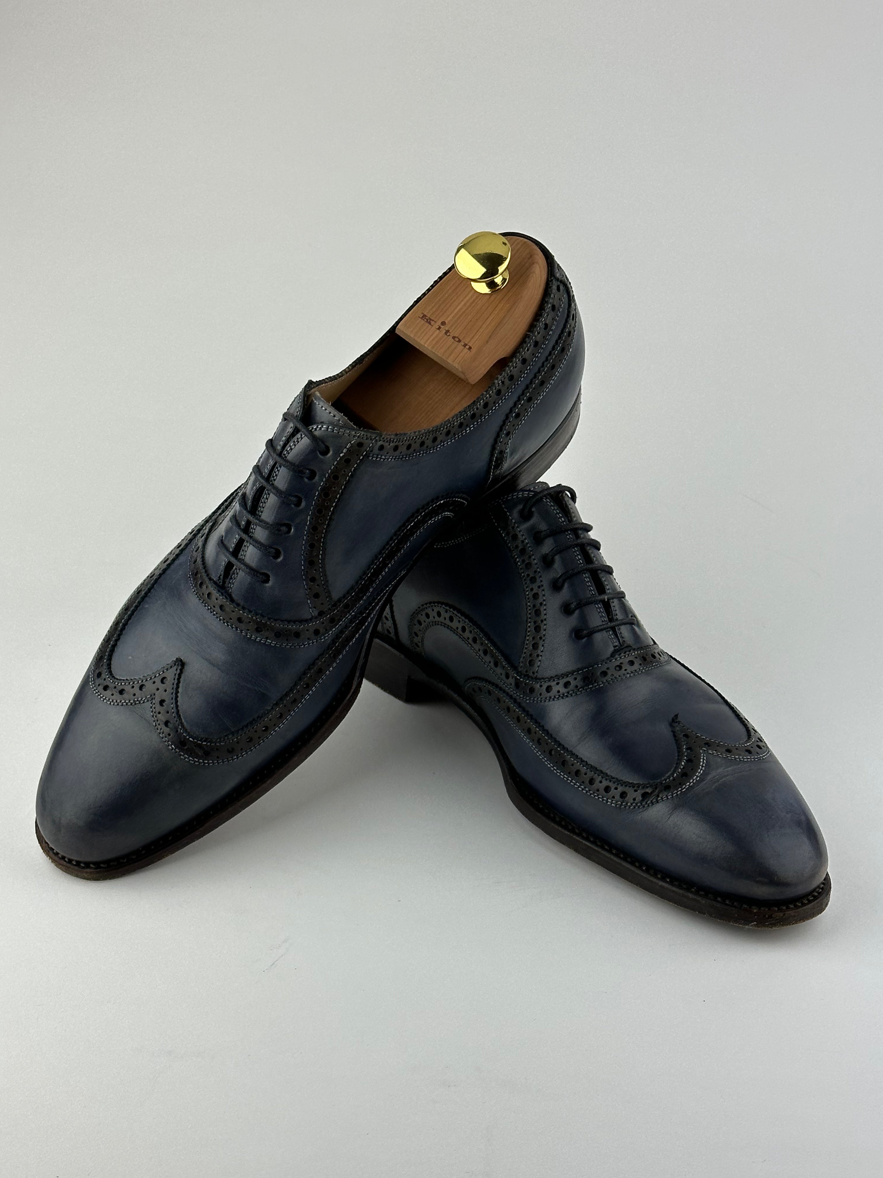 Kiton blauwe Wingtip Oxford-schoenen