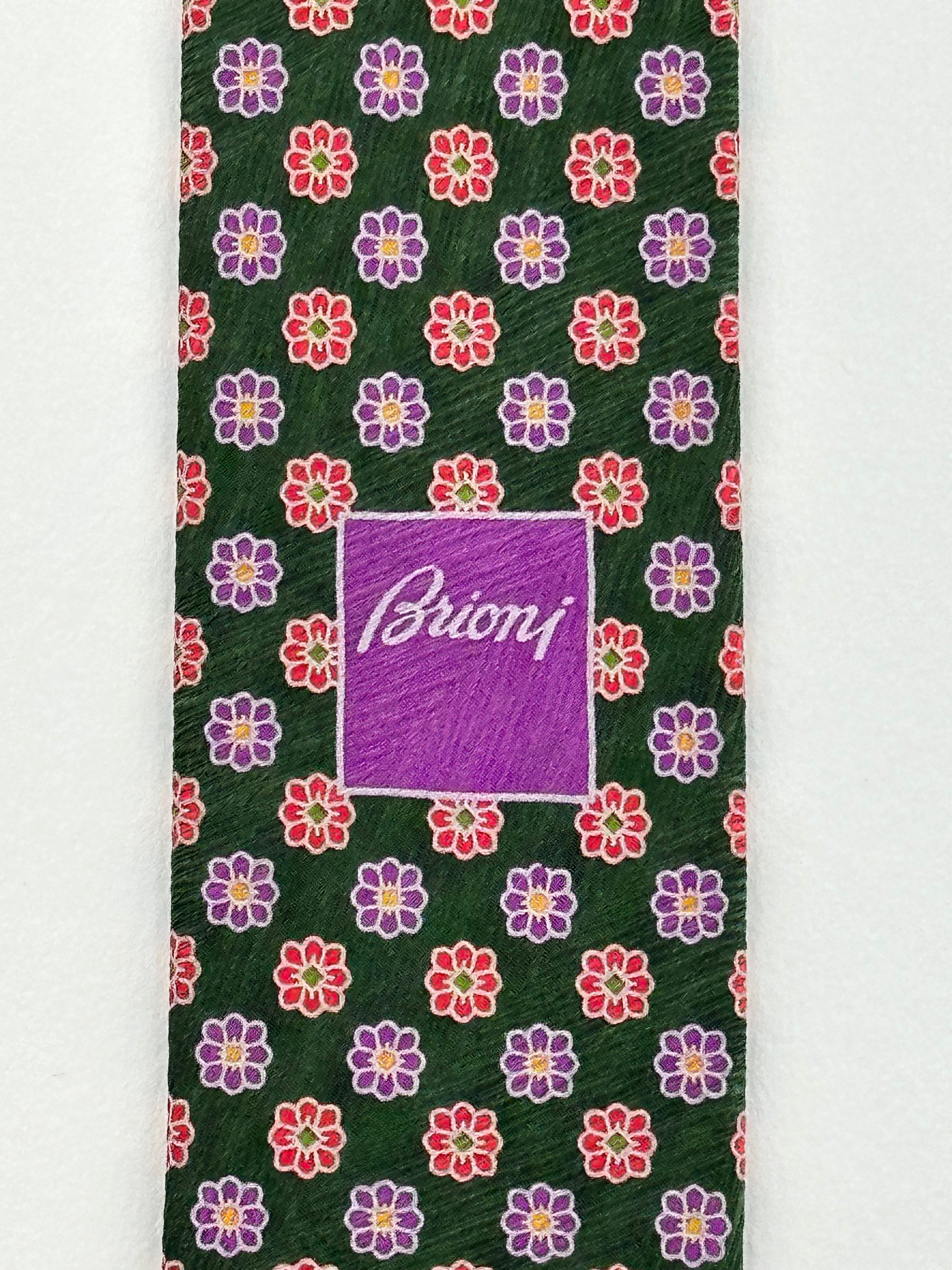 Brioni Green Silk Floral Tie