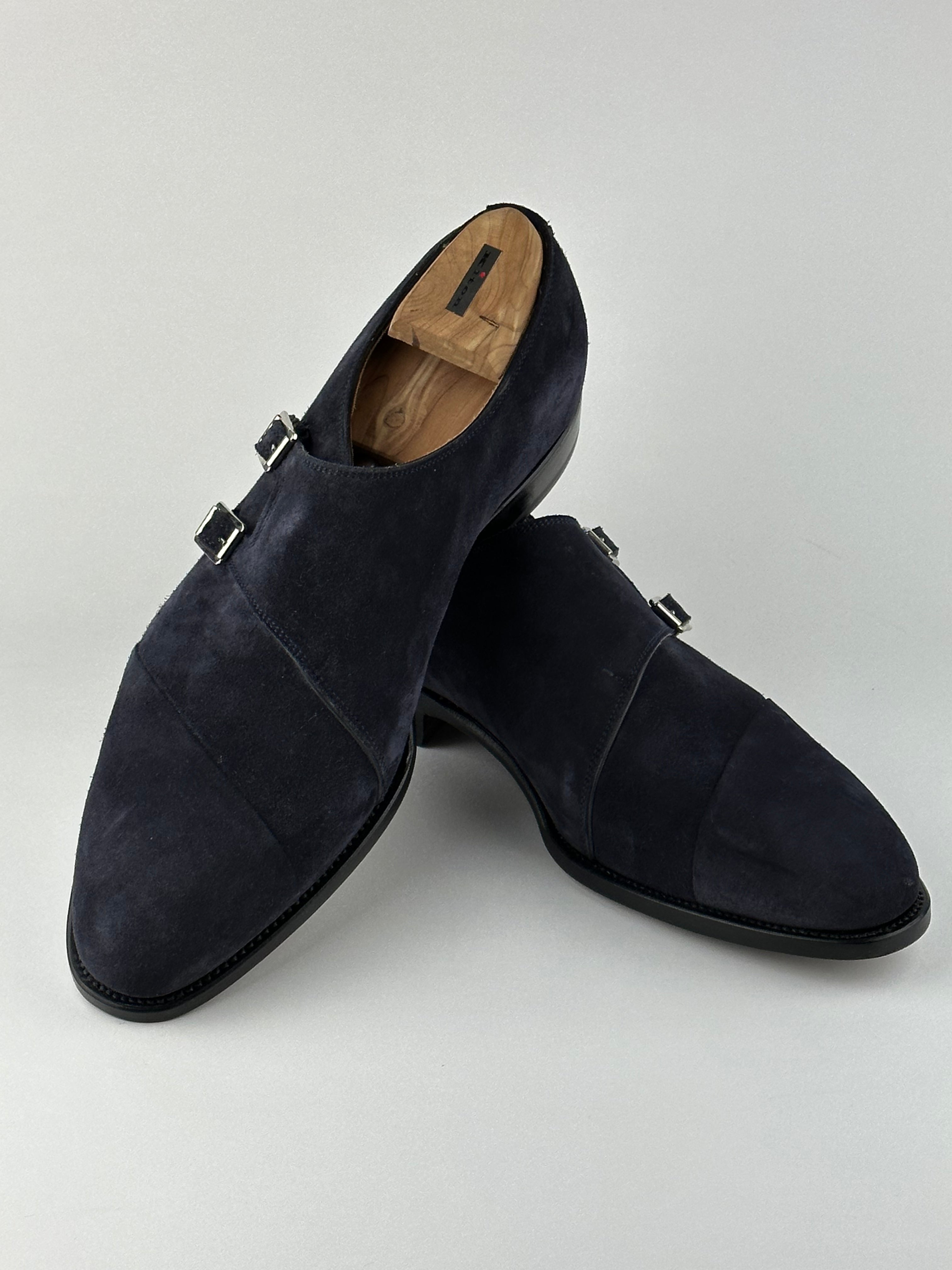 Kiton Navy Suede Double Monkstrap