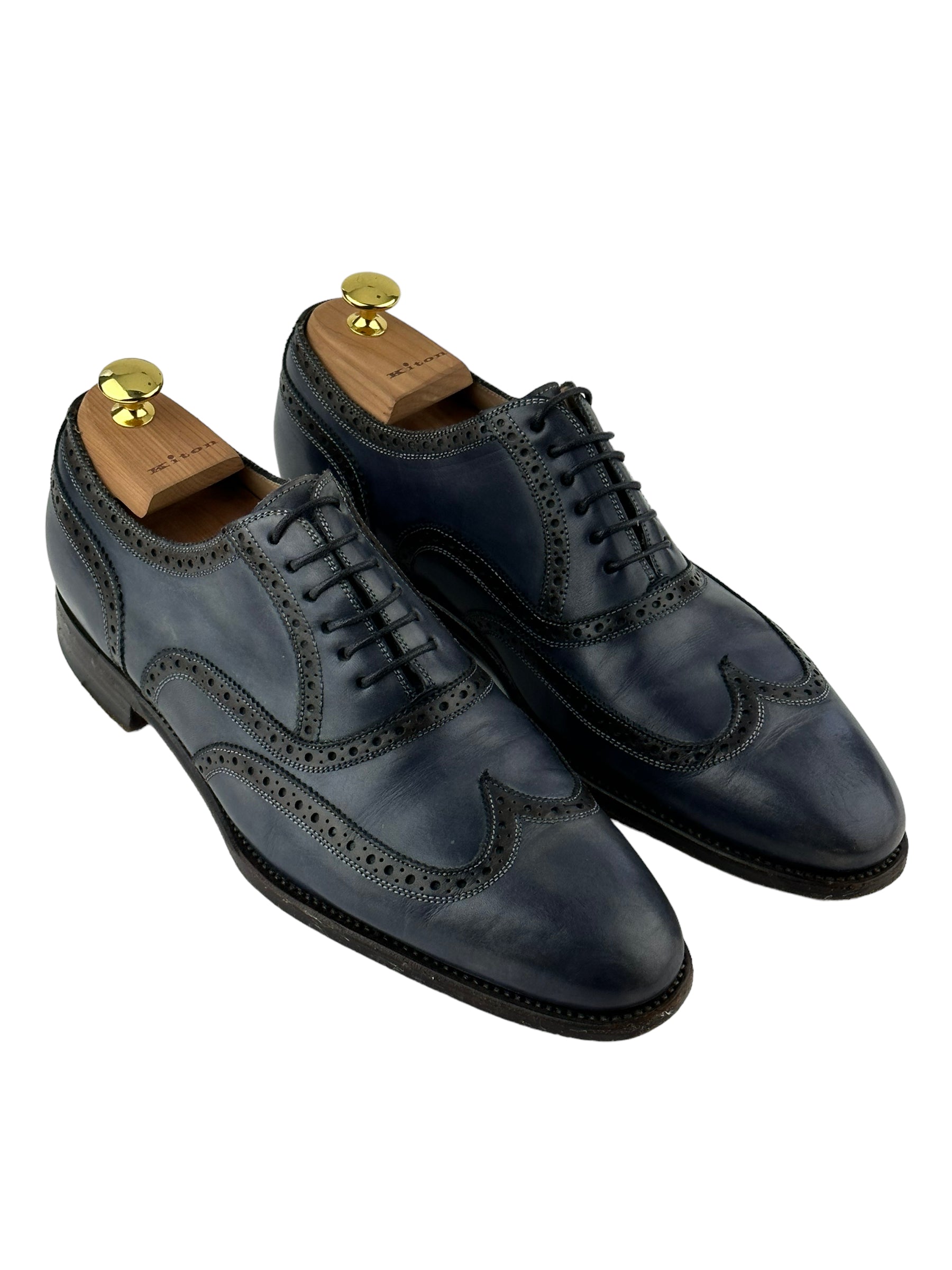 Kiton blauwe Wingtip Oxford-schoenen