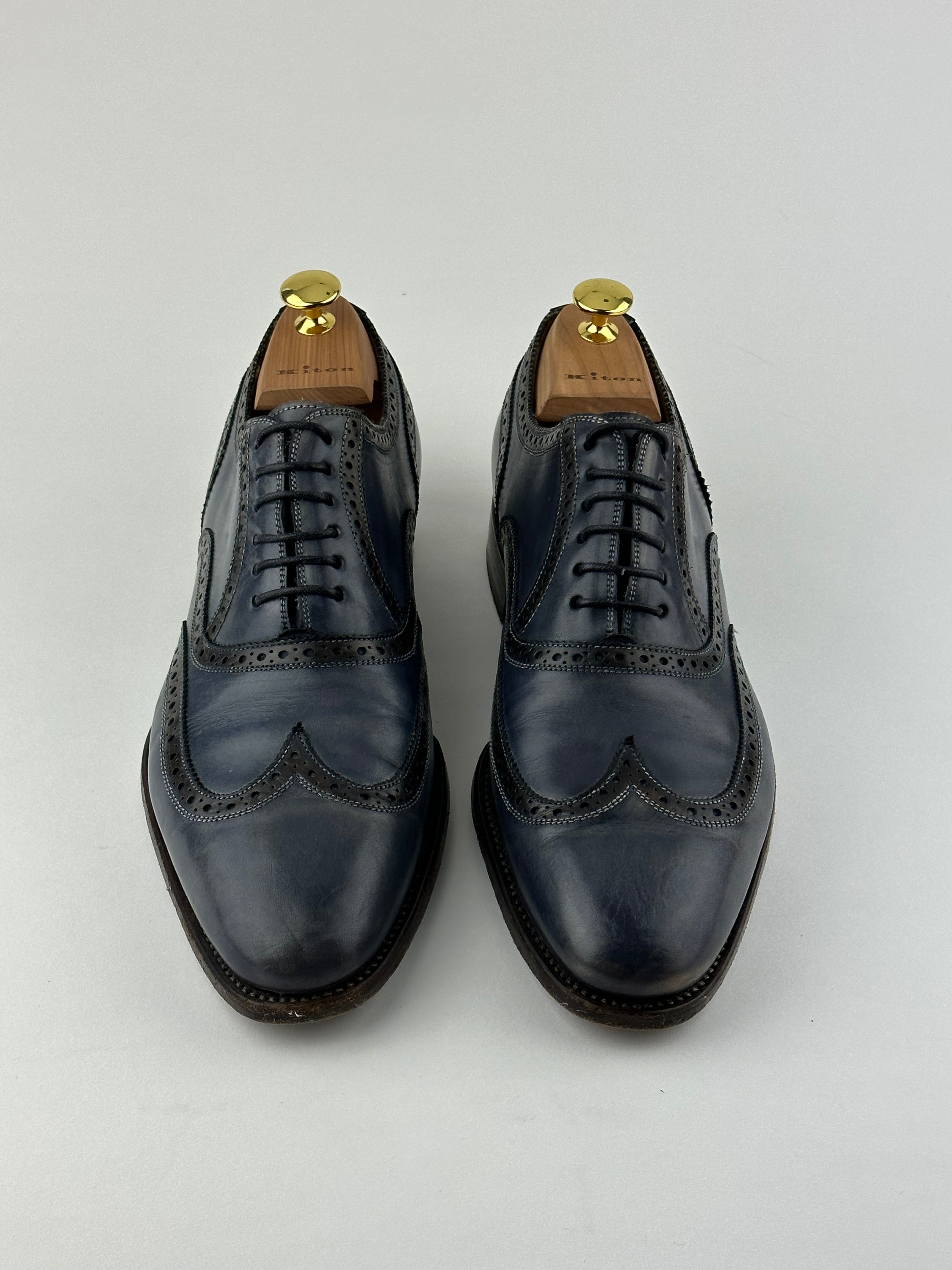 Kiton blauwe Wingtip Oxford-schoenen