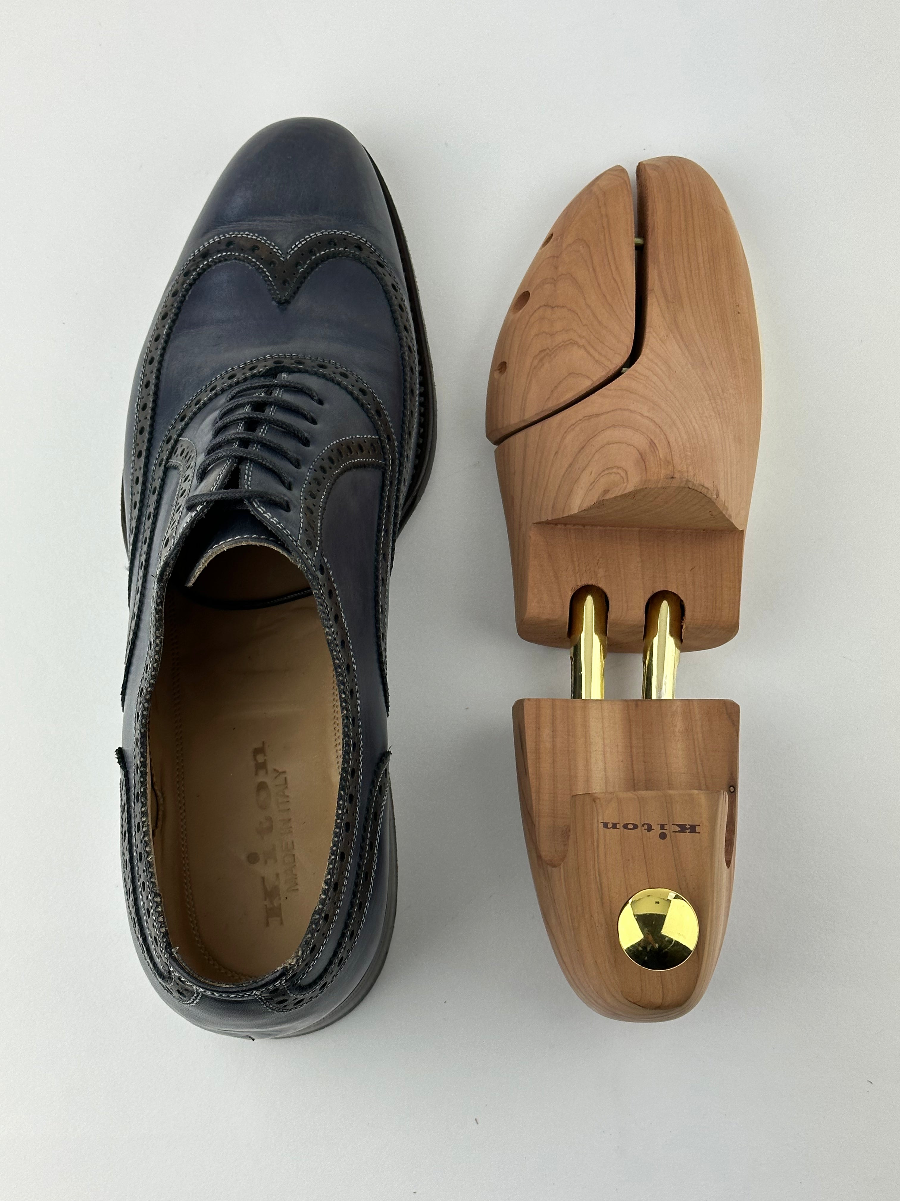Kiton blauwe Wingtip Oxford-schoenen
