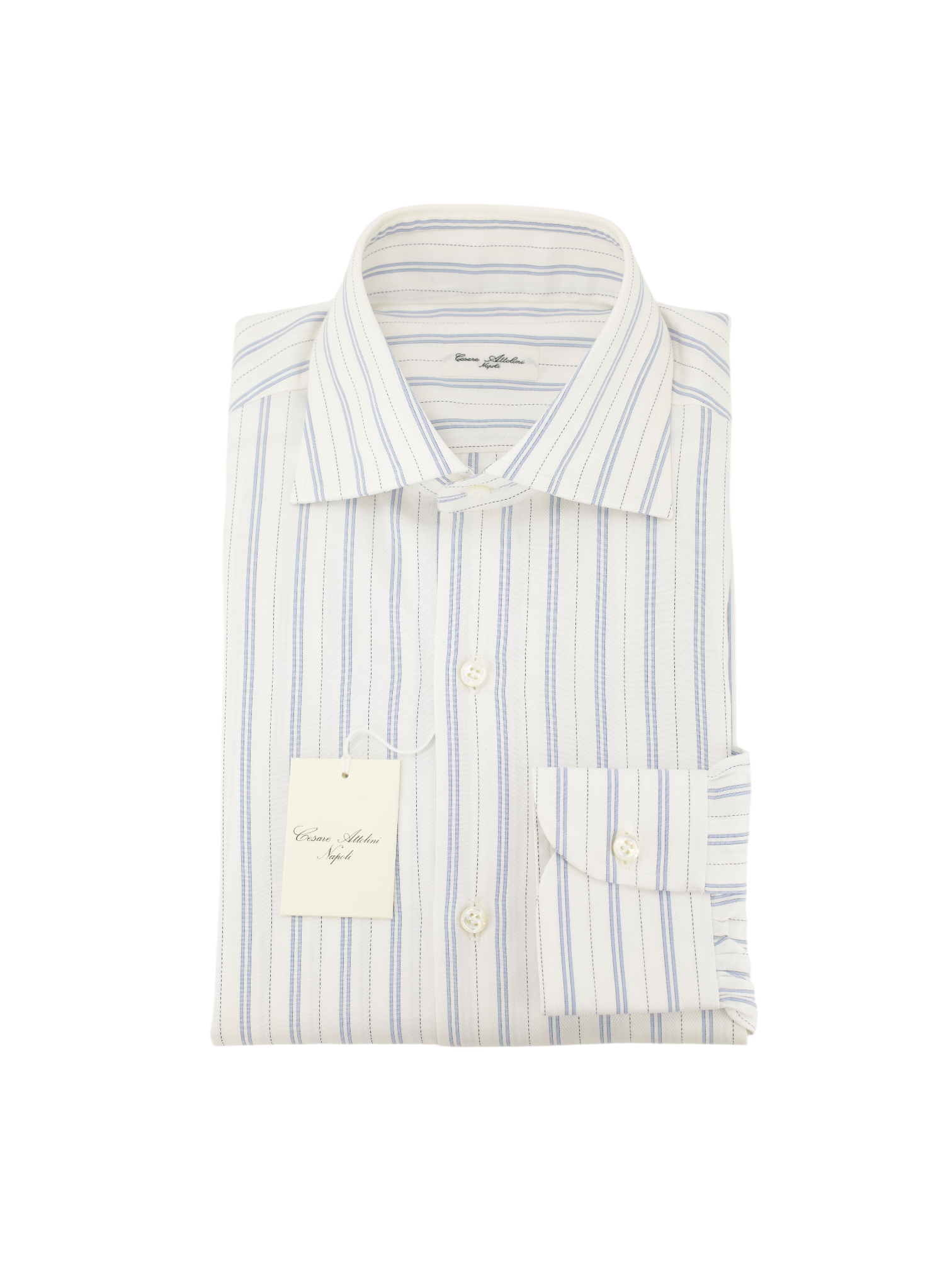 Cesare Attolini White & Blue Vintage Pinstripe Dress Shirt