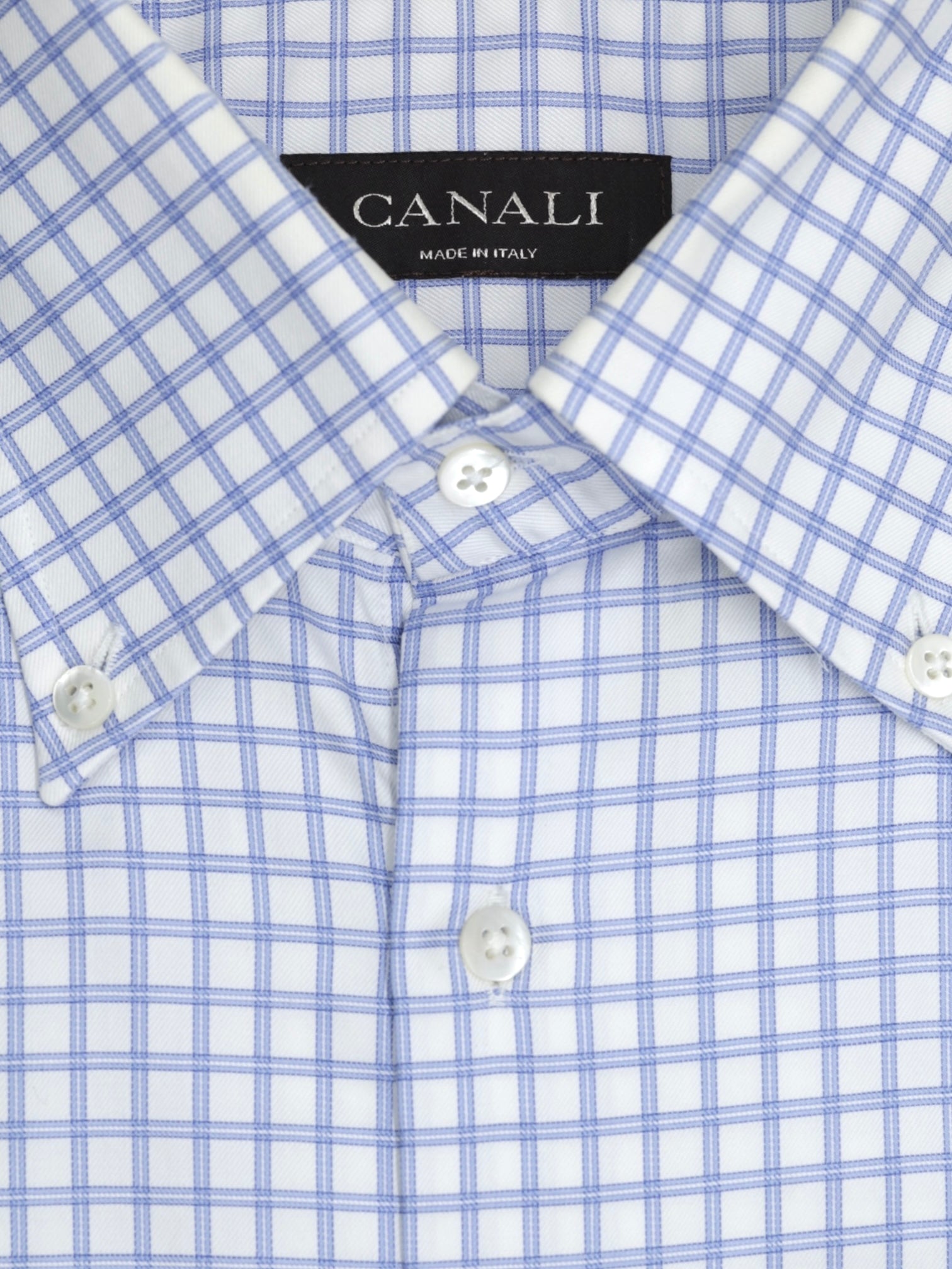 Canali White & Light Blue Heavyweight-Cotton Button-Down Windowpane Shirt