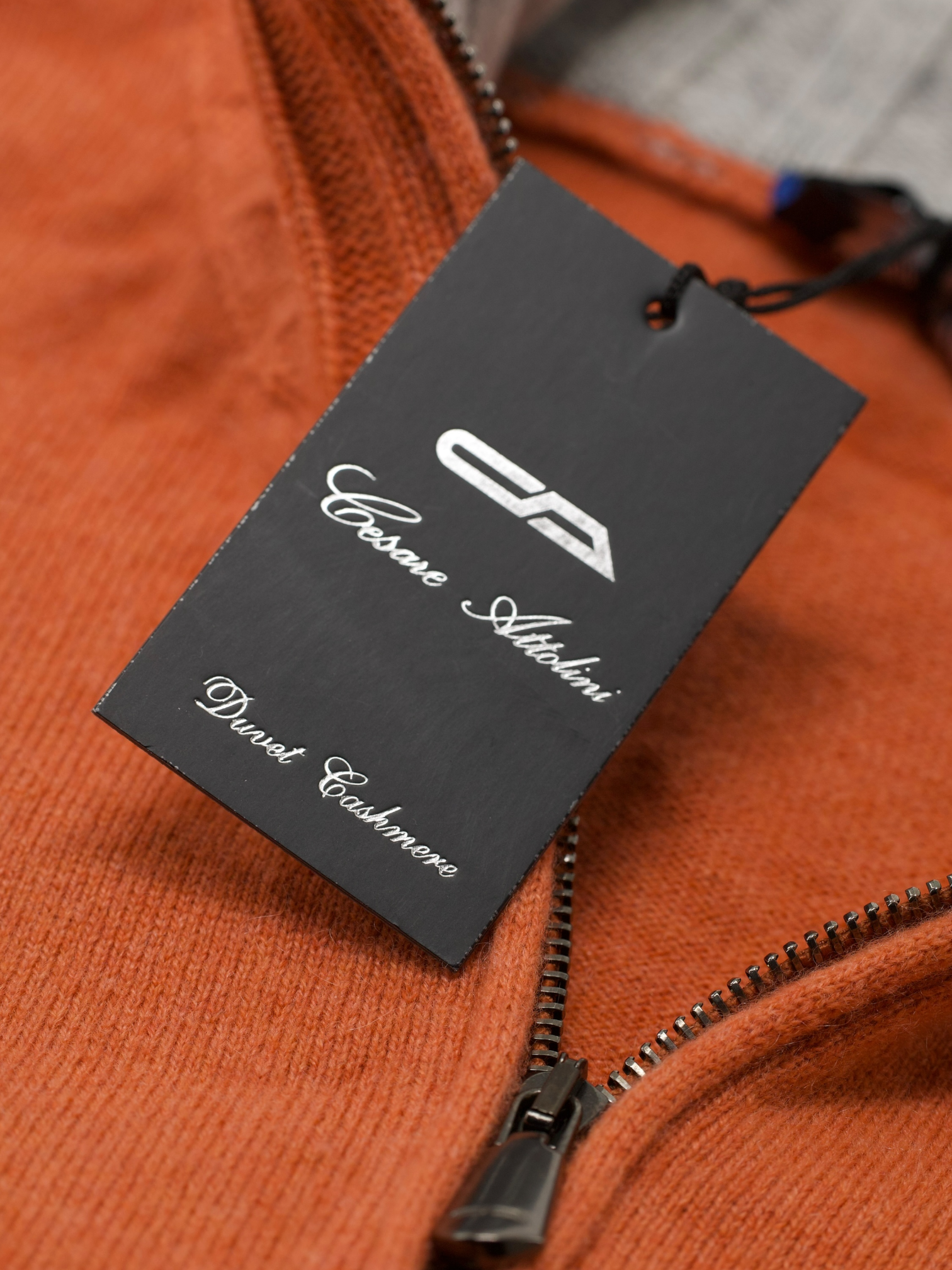 Cesare Attolini Orange Duvet Cashmere Half-Zip Knitwear