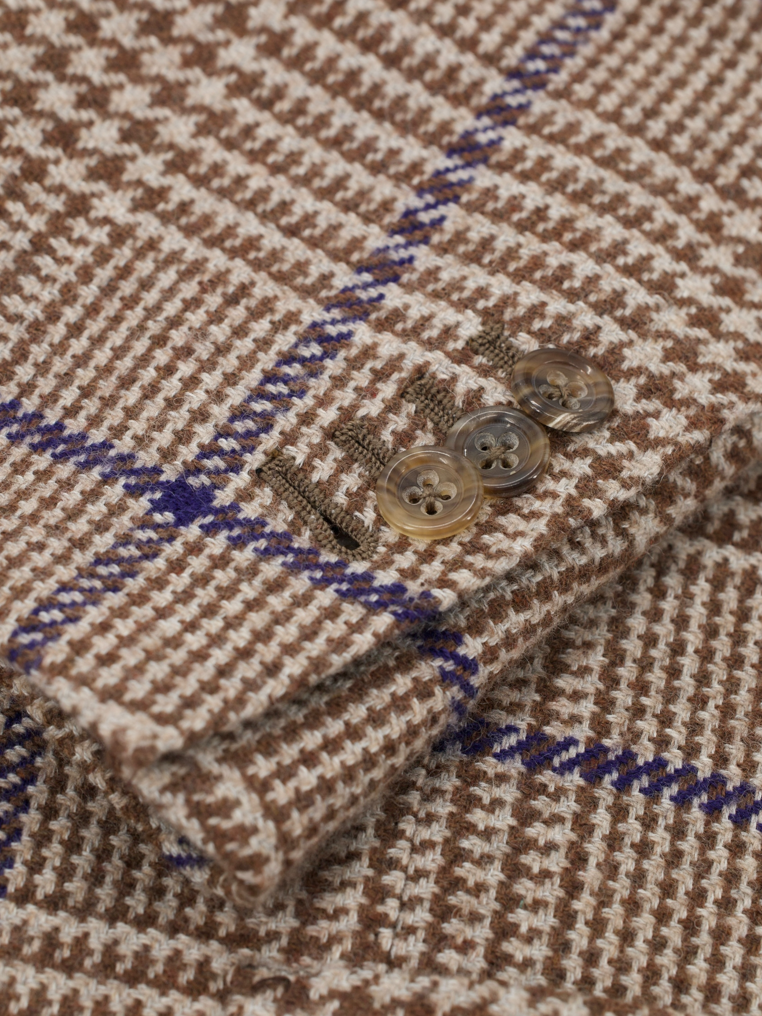Stile Latino Brown & Royal Blue Wool, Cotton & Stretch Prince of Wales Jacket