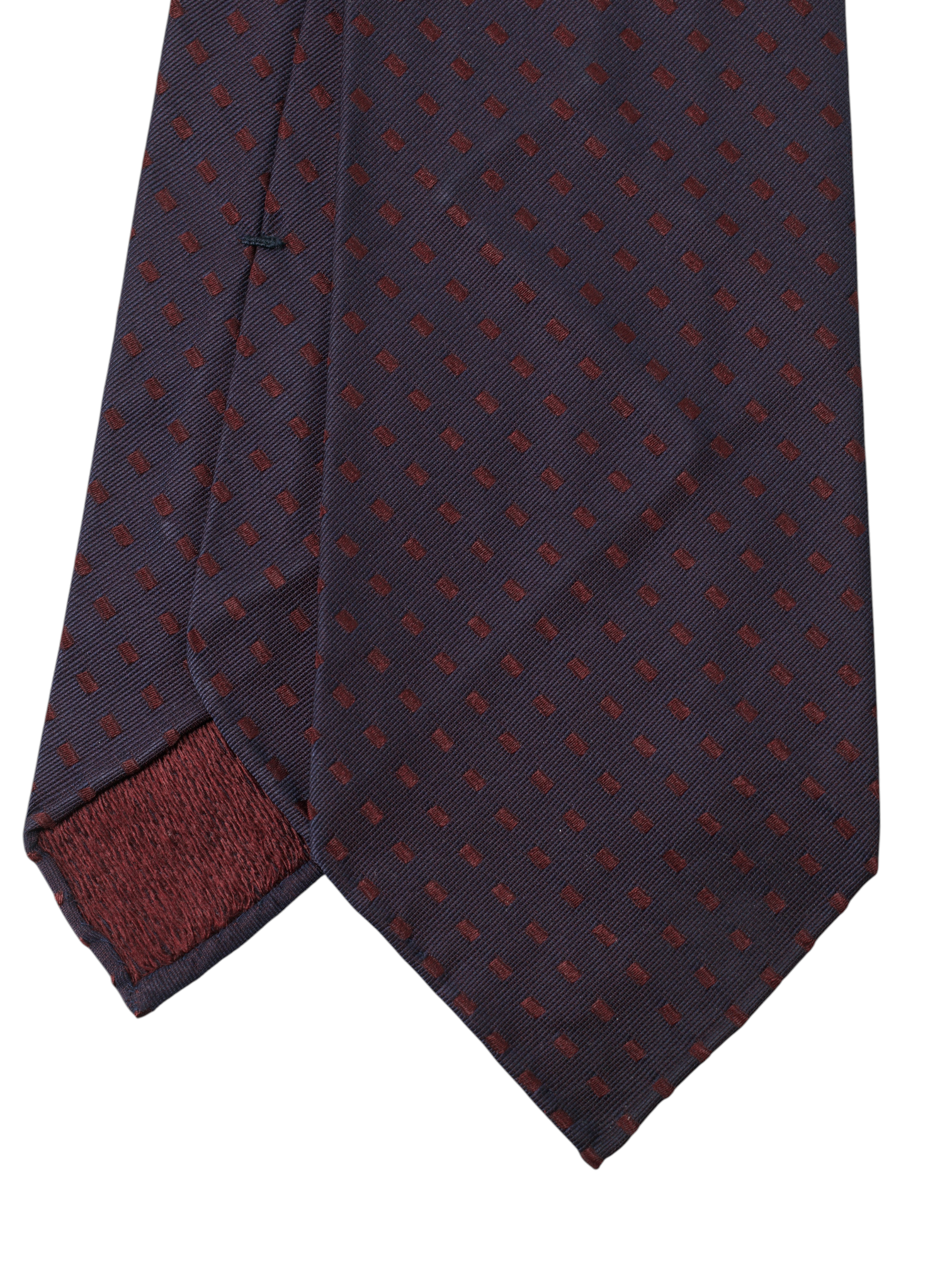 Kiton 5-Fold Mahogany Brown Silk Geometric-Pattern Untipped & Handrolled Tie