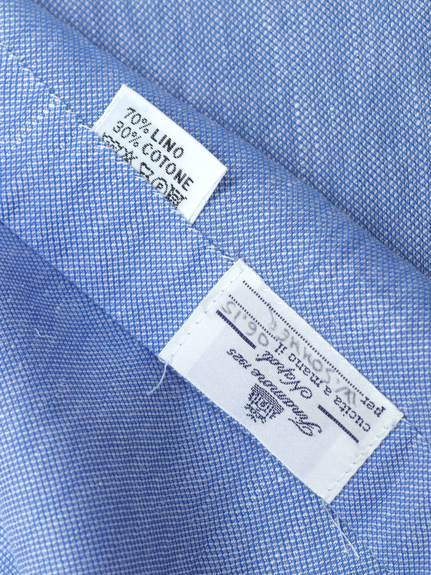 Finamore Blue Linen & Cotton Melange Pinpoint Summer Shirt