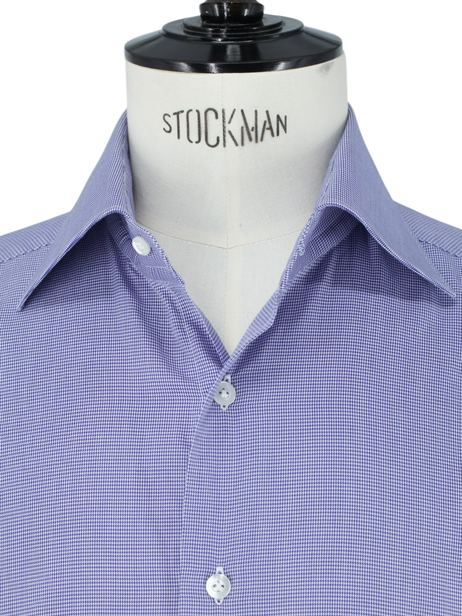 Fray Dark Blue Fine-Cotton Puppytooth Wide-Spread Collar Shirt