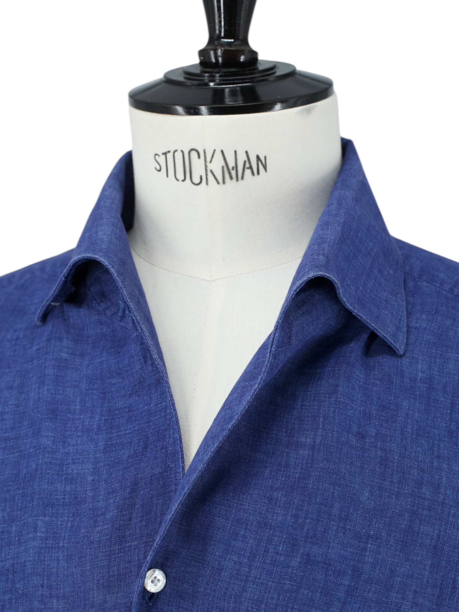 Finamore Denim Blue Pure-Linen One-Piece Collar Summer Shirt