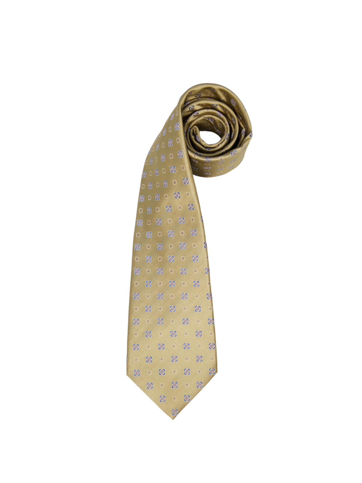 Kiton 7-Fold Gold & Blue Geometric Silk Tie