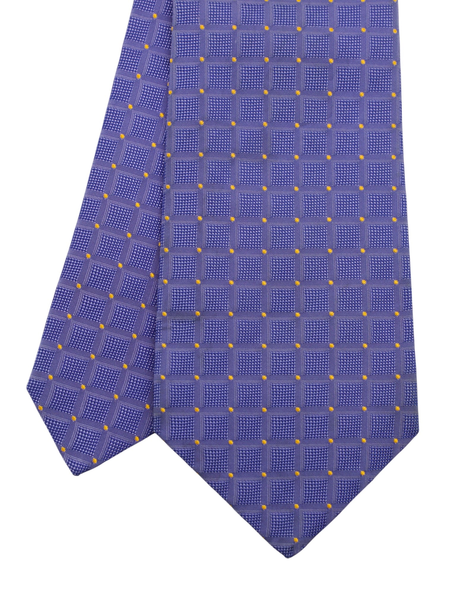 Kiton 5-Fold Purple & Yellow Silk Square Pattern Tie