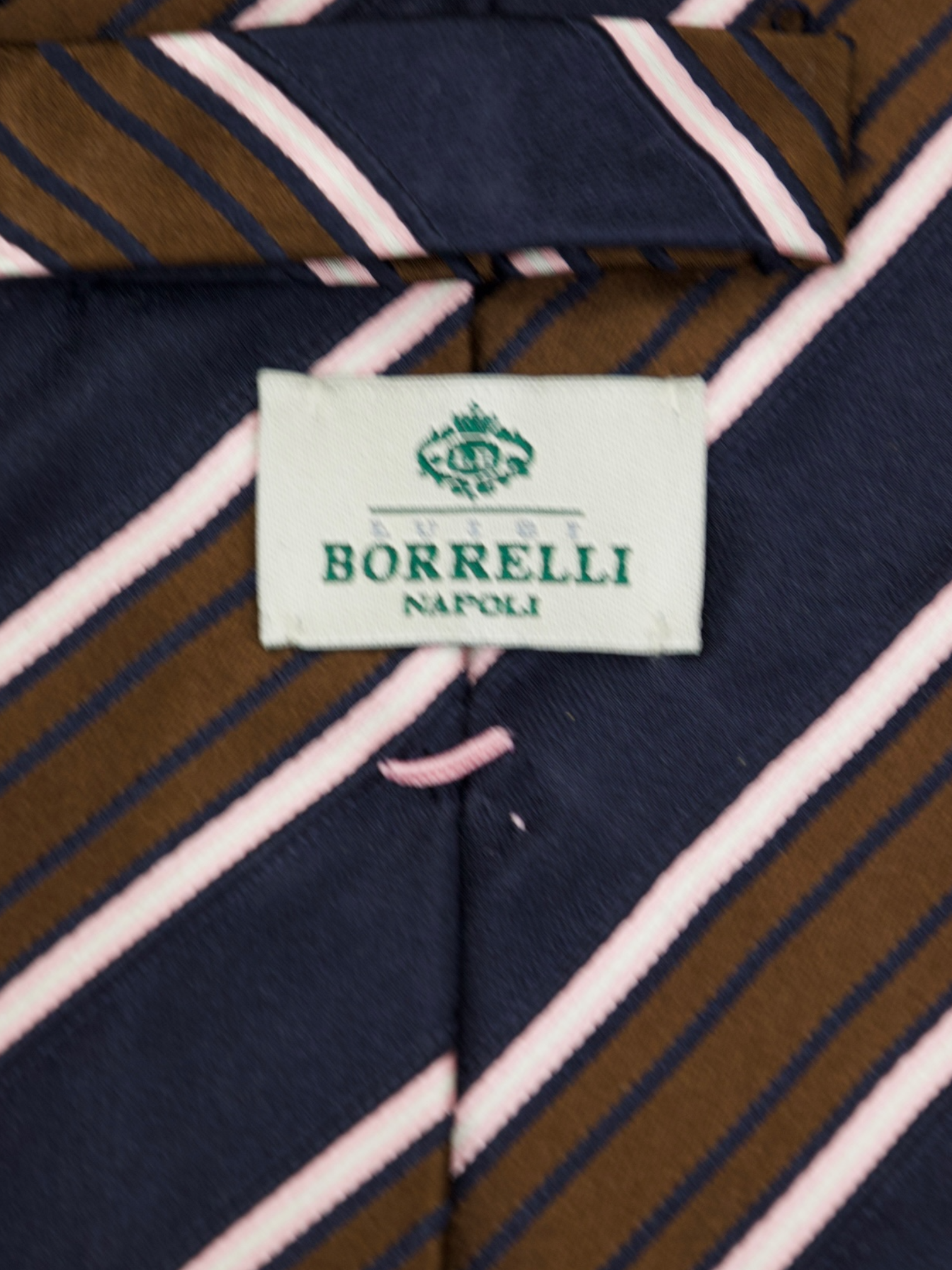 Luigi Borrelli Navy & Brown 3-Fold Multicolor Club-Stripe Silk Tie