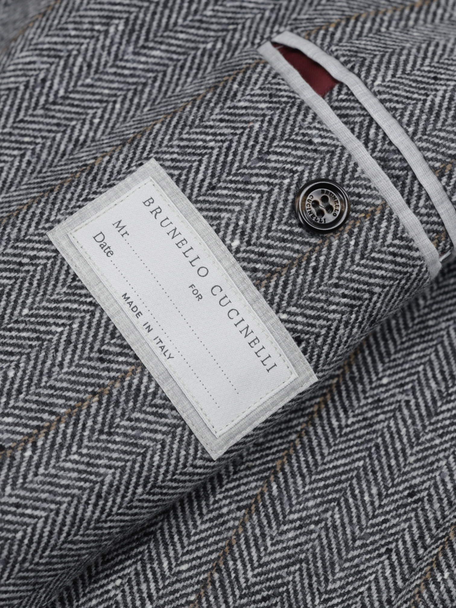 Brunello Cucinelli Grey Wool & Cashmere Herringbone & Overcheck Jacket