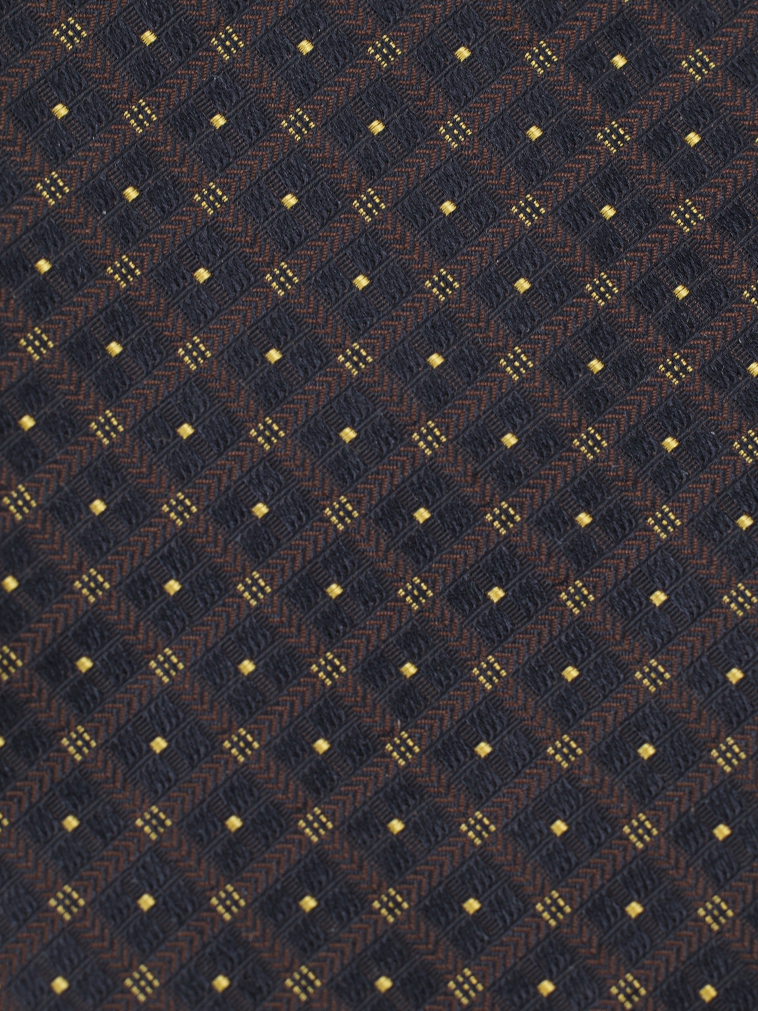 Kiton 5-Fold Deep Dark Brown & Yellow Square Pattern Tie