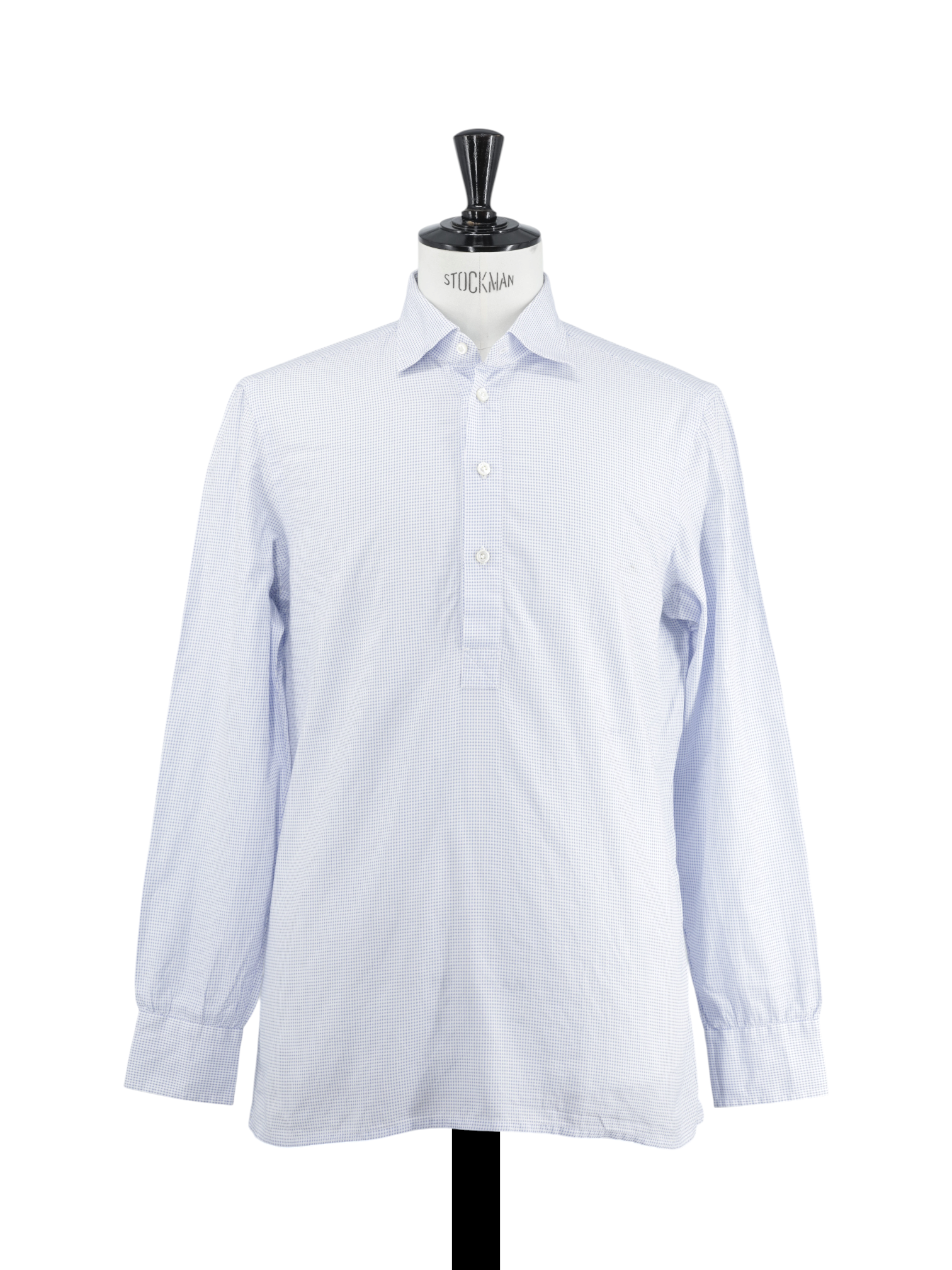 Cesare Attolini Light Blue Fine-Cotton Micro-Pattern Pop-Over Shirt