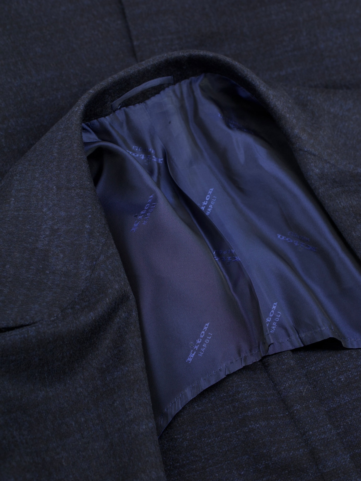 Kiton Navy Pure Cashmere Double-Breasted Shadow-Check Overcoat