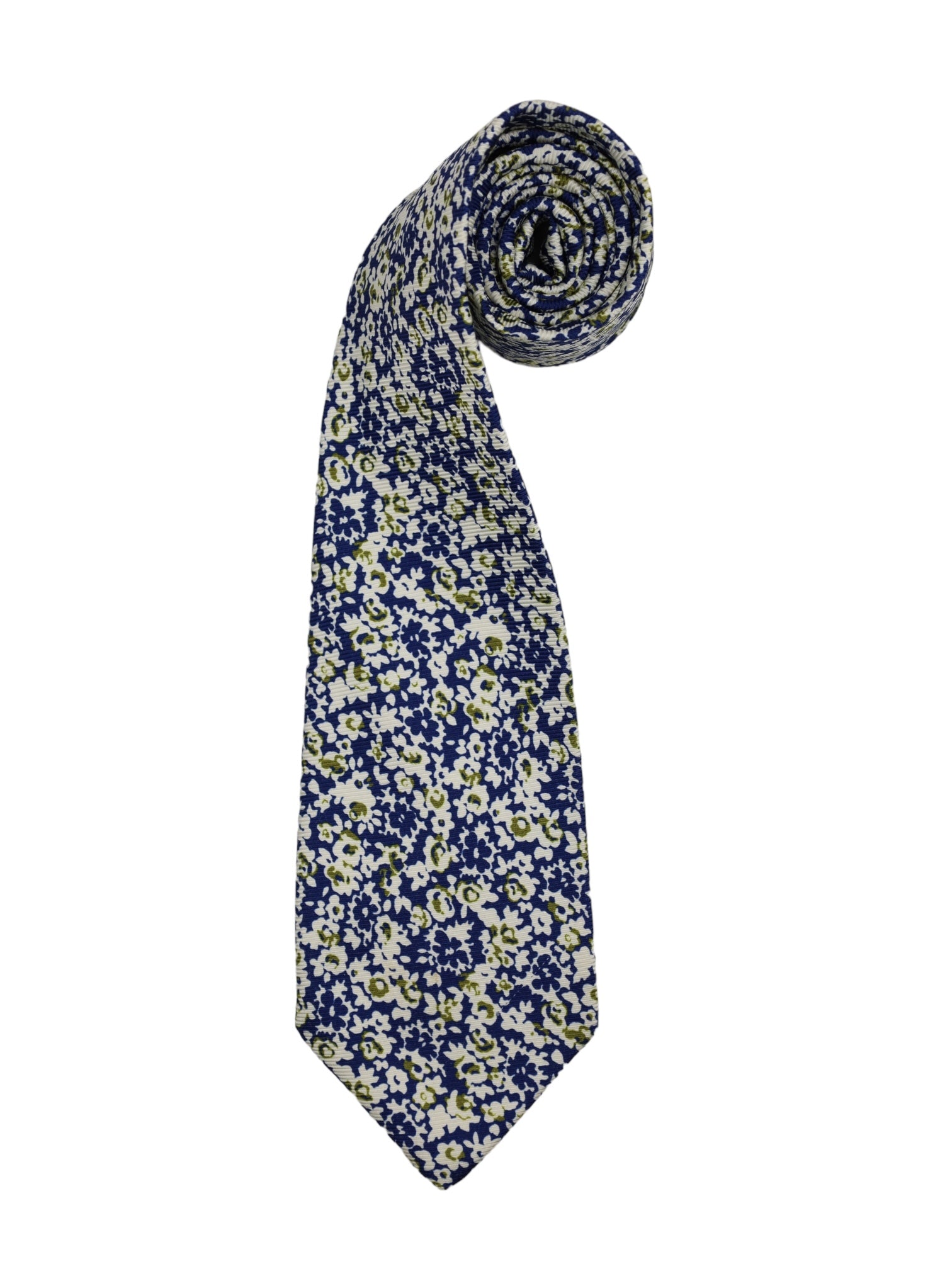Kiton 7-Fold Blue & Crème Floral Silk Tie
