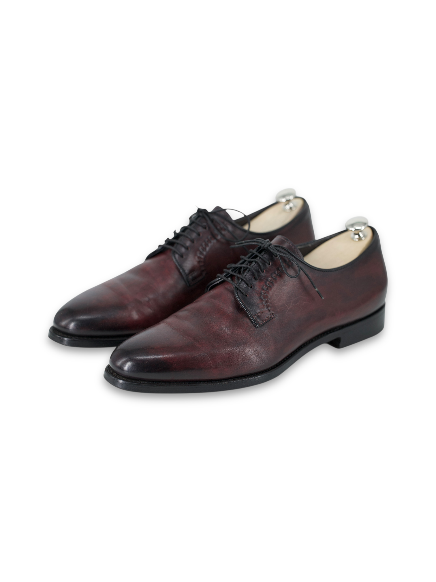 Santoni Burgundy Calfleather Goodyear Welted Derby Lace-Ups