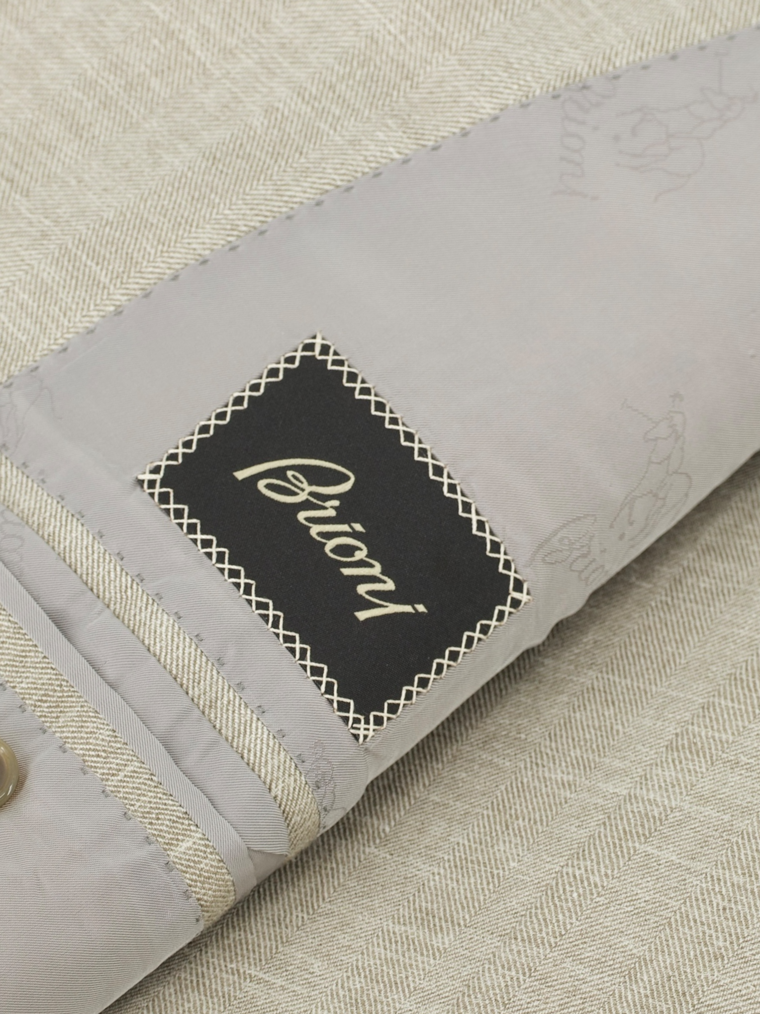 Brioni Taupe Cashmere, Silk & Linen Herringbone Palatino Jacket