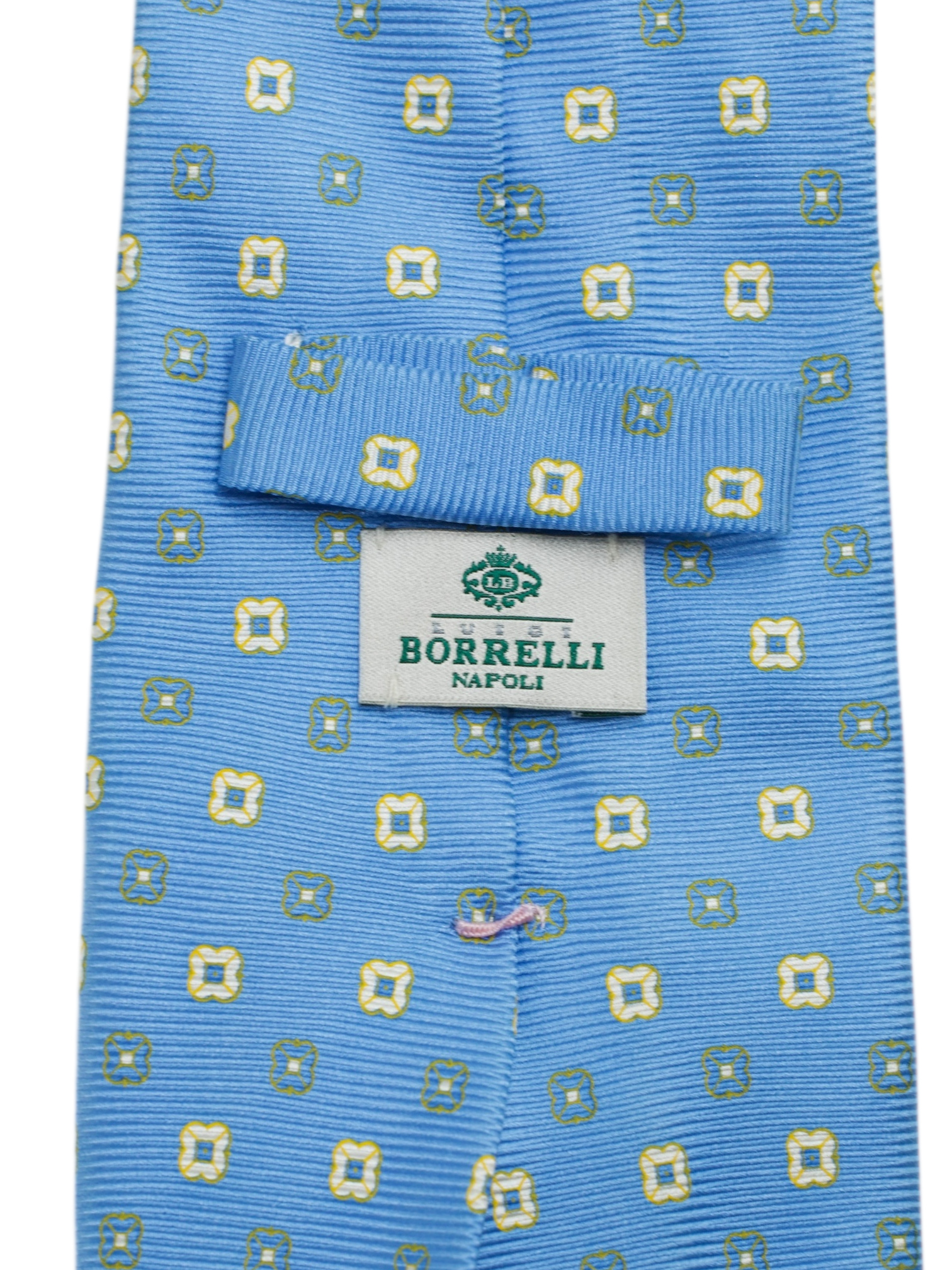 Luigi Borrelli 5-Fold Sky Blue & Light Green Silk Floral Pattern Tie