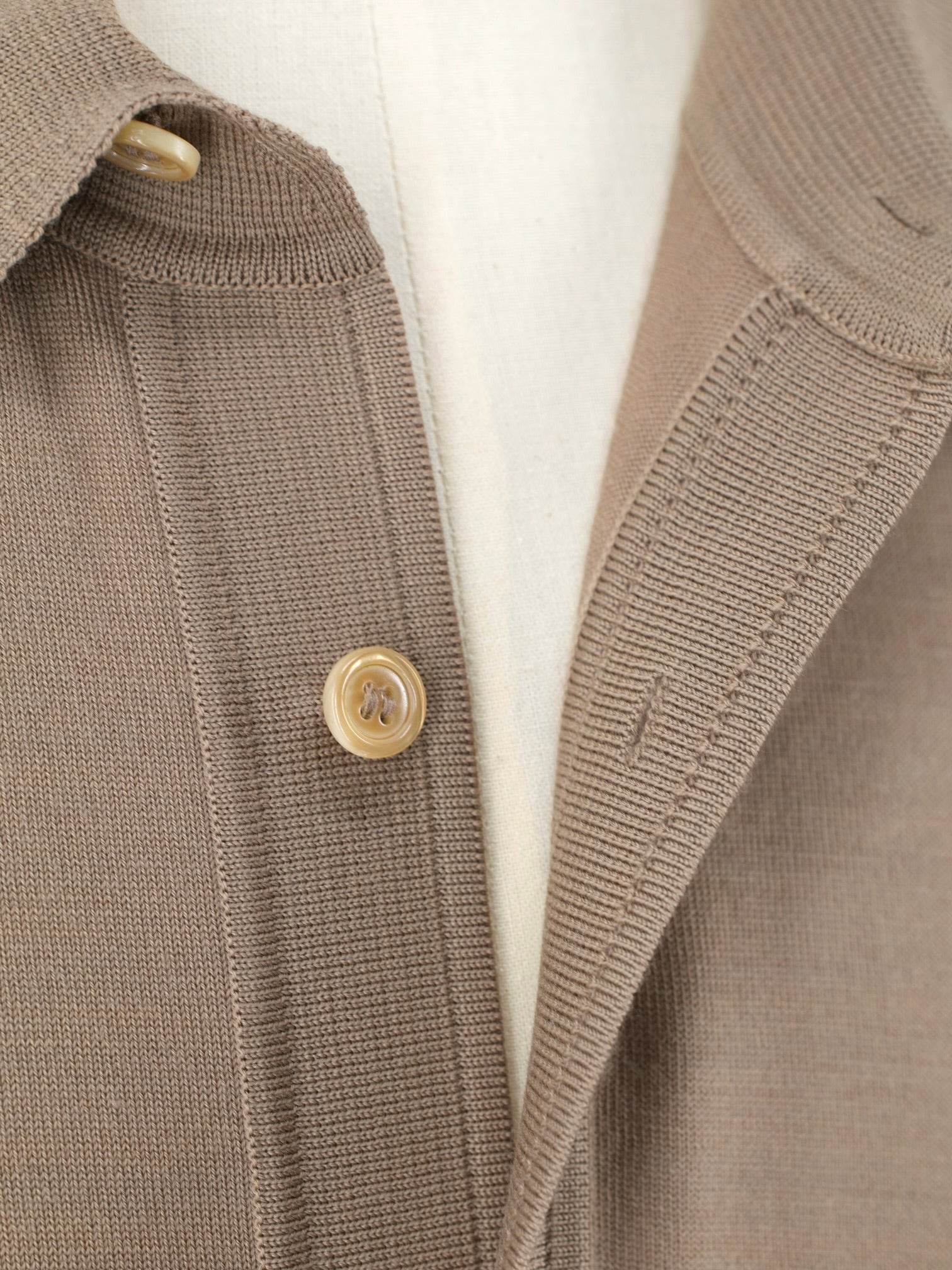 Brioni Light Brown Fine-Wool Jersey Knitted Full-Button Polo Shirt
