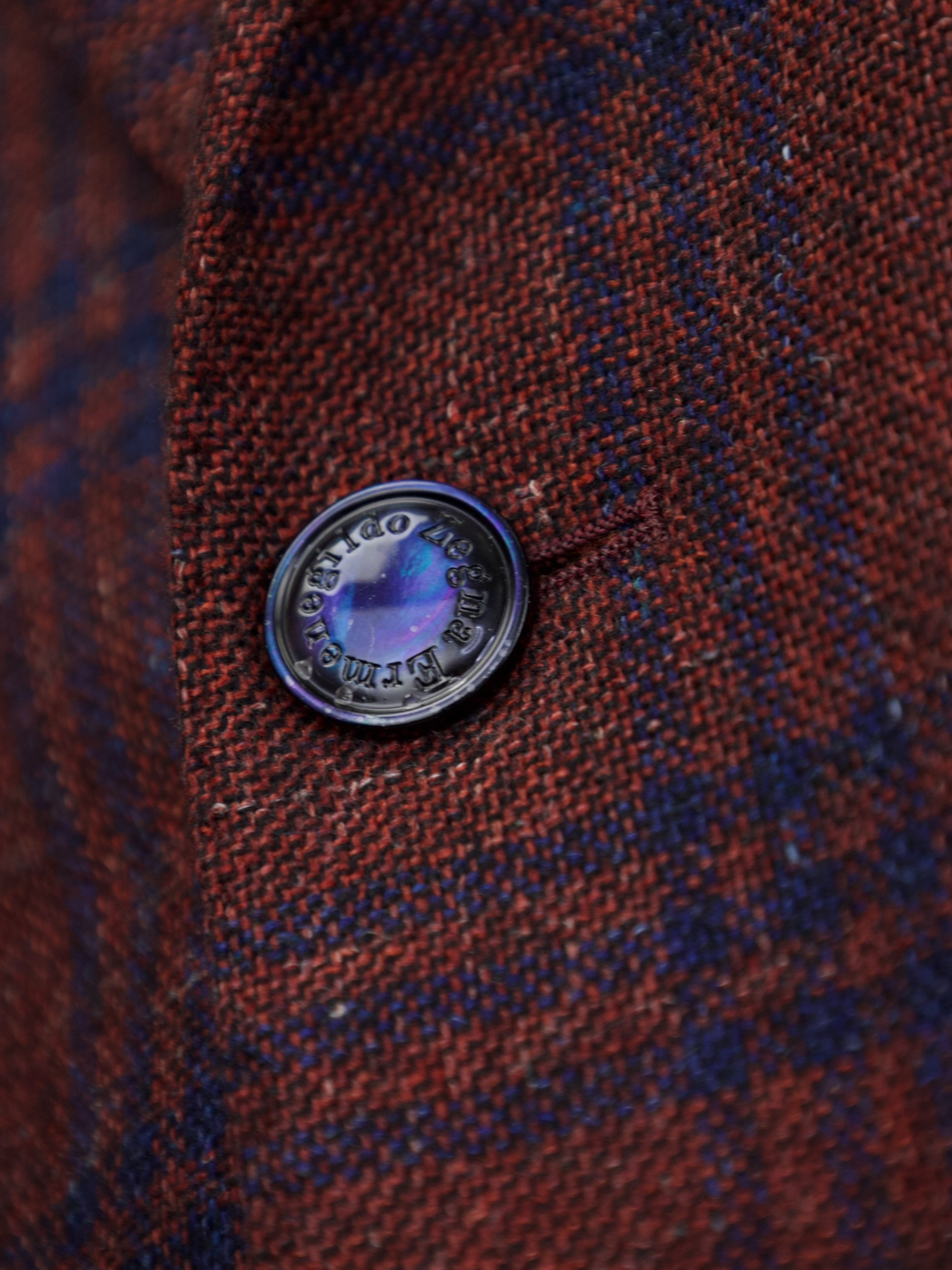 Ermenegildo Zegna Ruby Red & Dark Blue Cashmere, Silk & Linen Windowpane Jacket