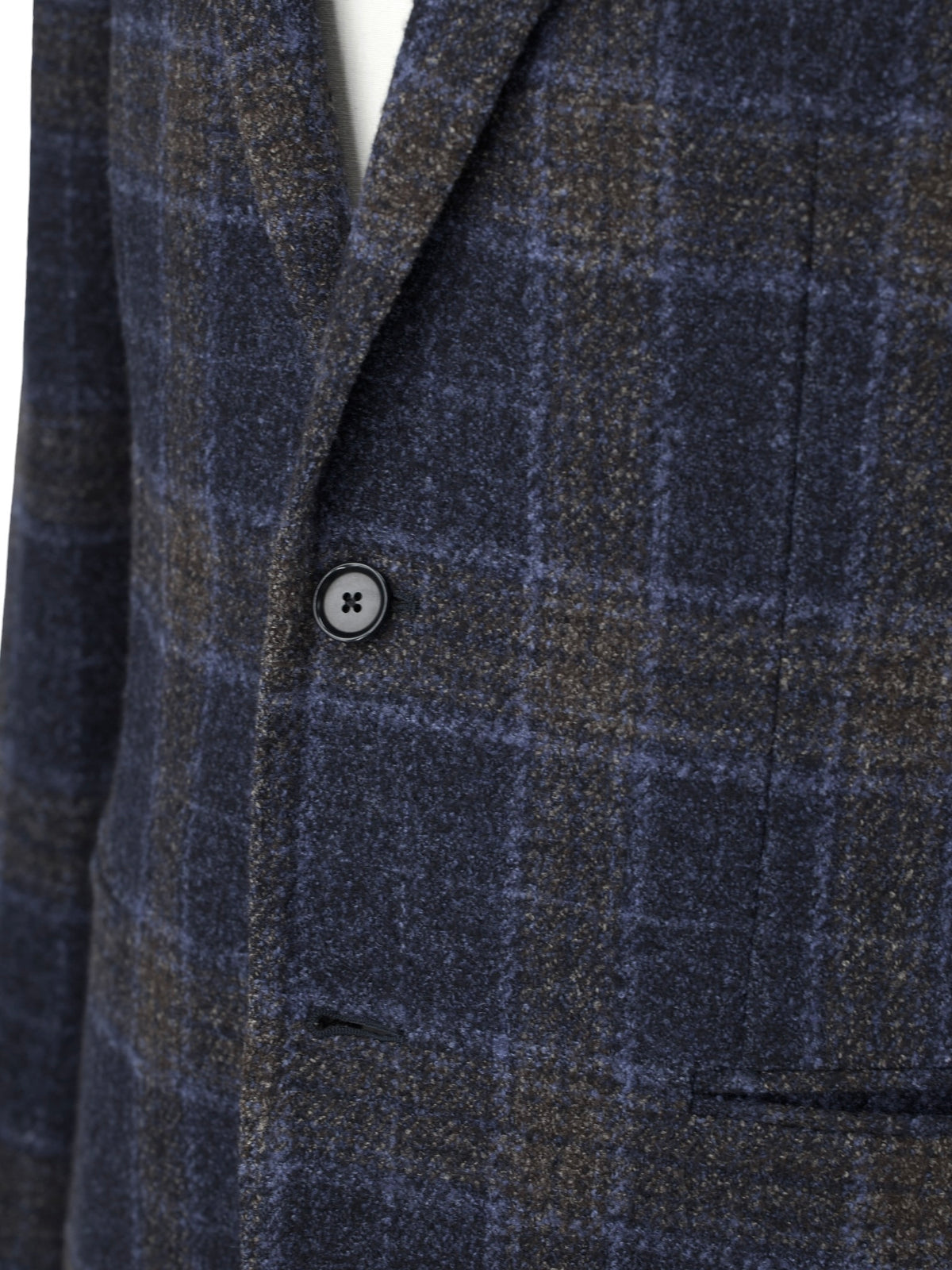 Caruso Blue & Brown Wool, Stretch, Silk & Linnen Boucle Checkered Jacket