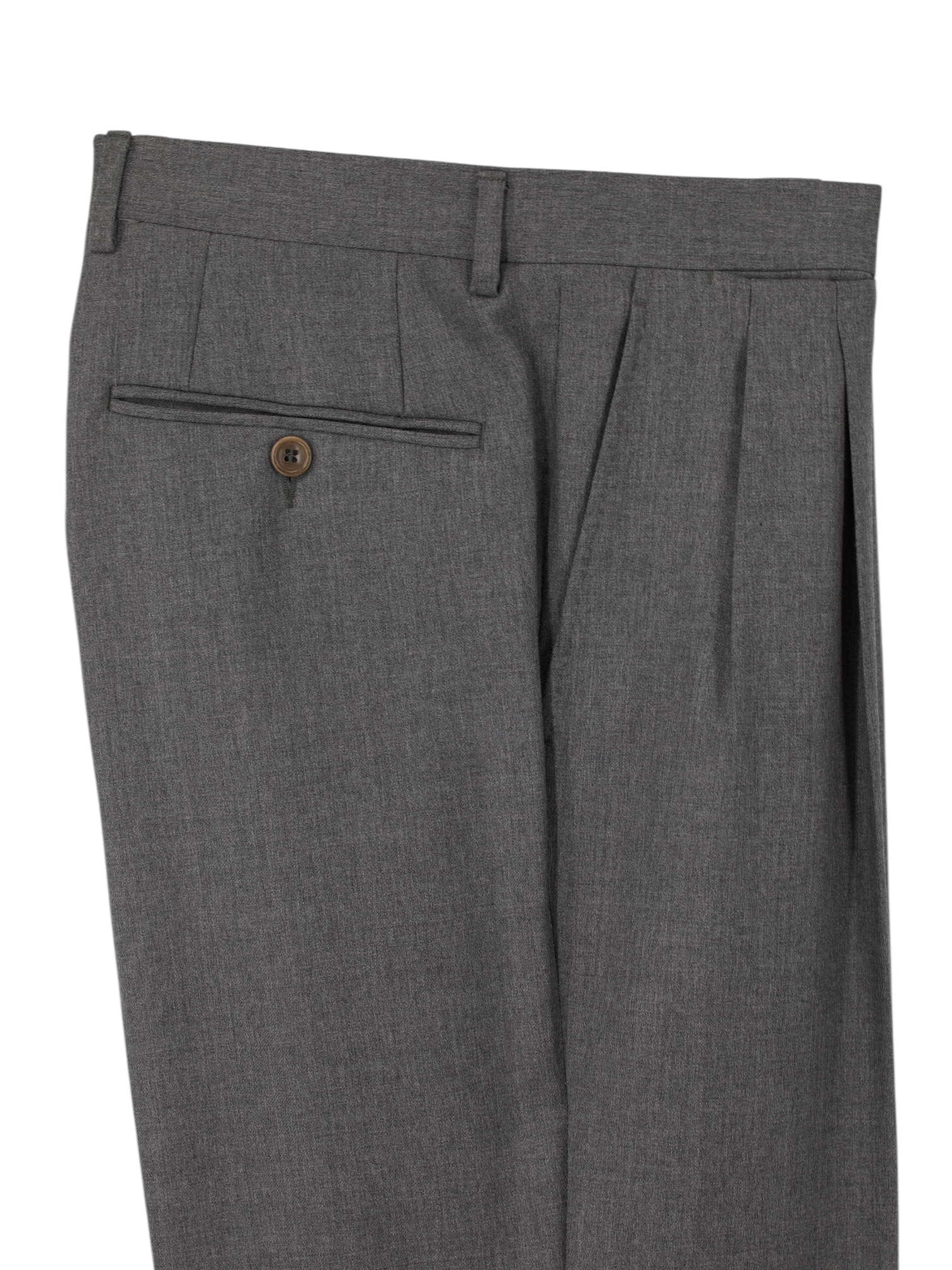 Canali Grey Wool Twill Double-Pleated Trousers