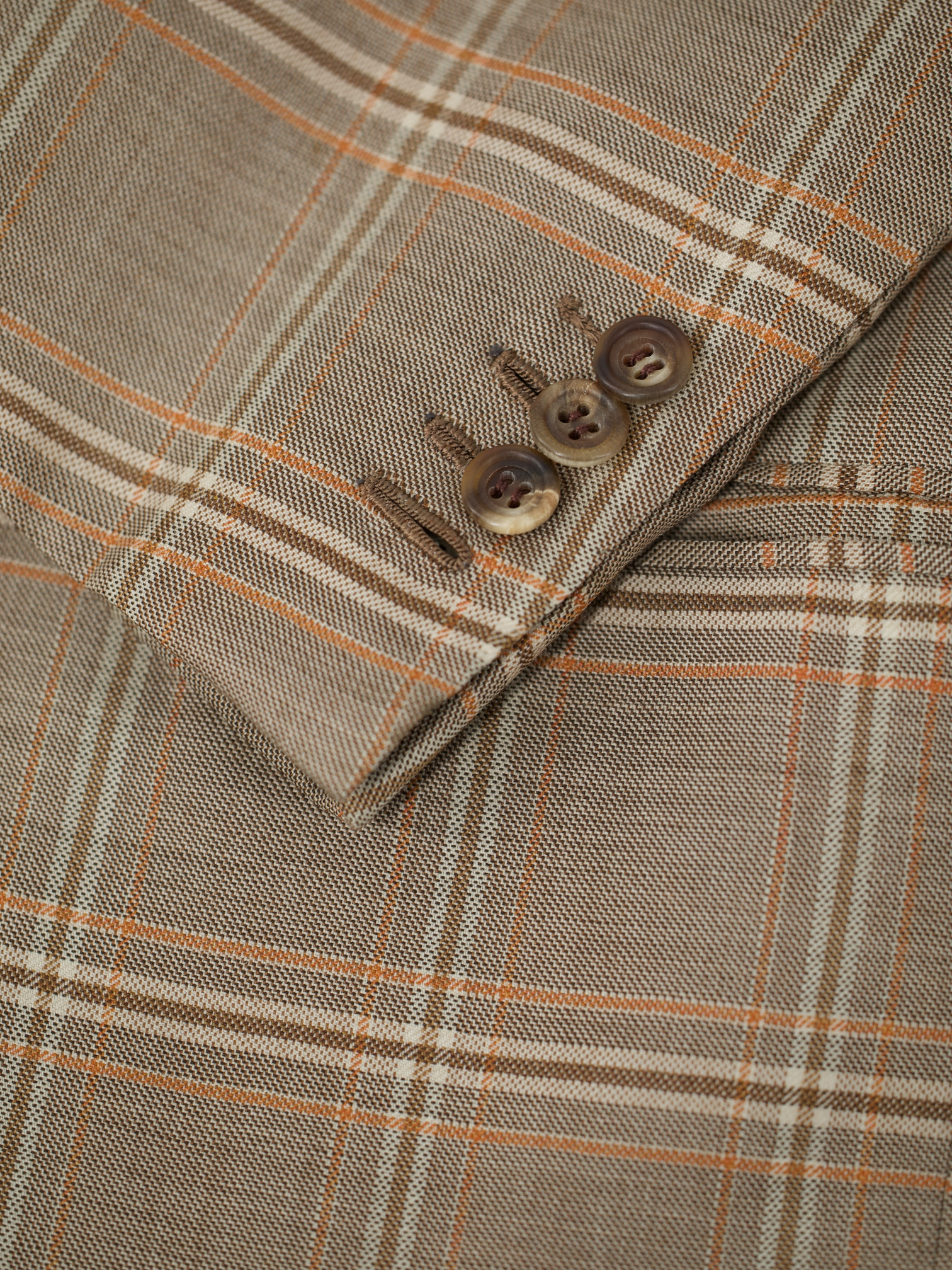 Kiton Light Brown & Orange Pure Cashmere Windowpane Jacket