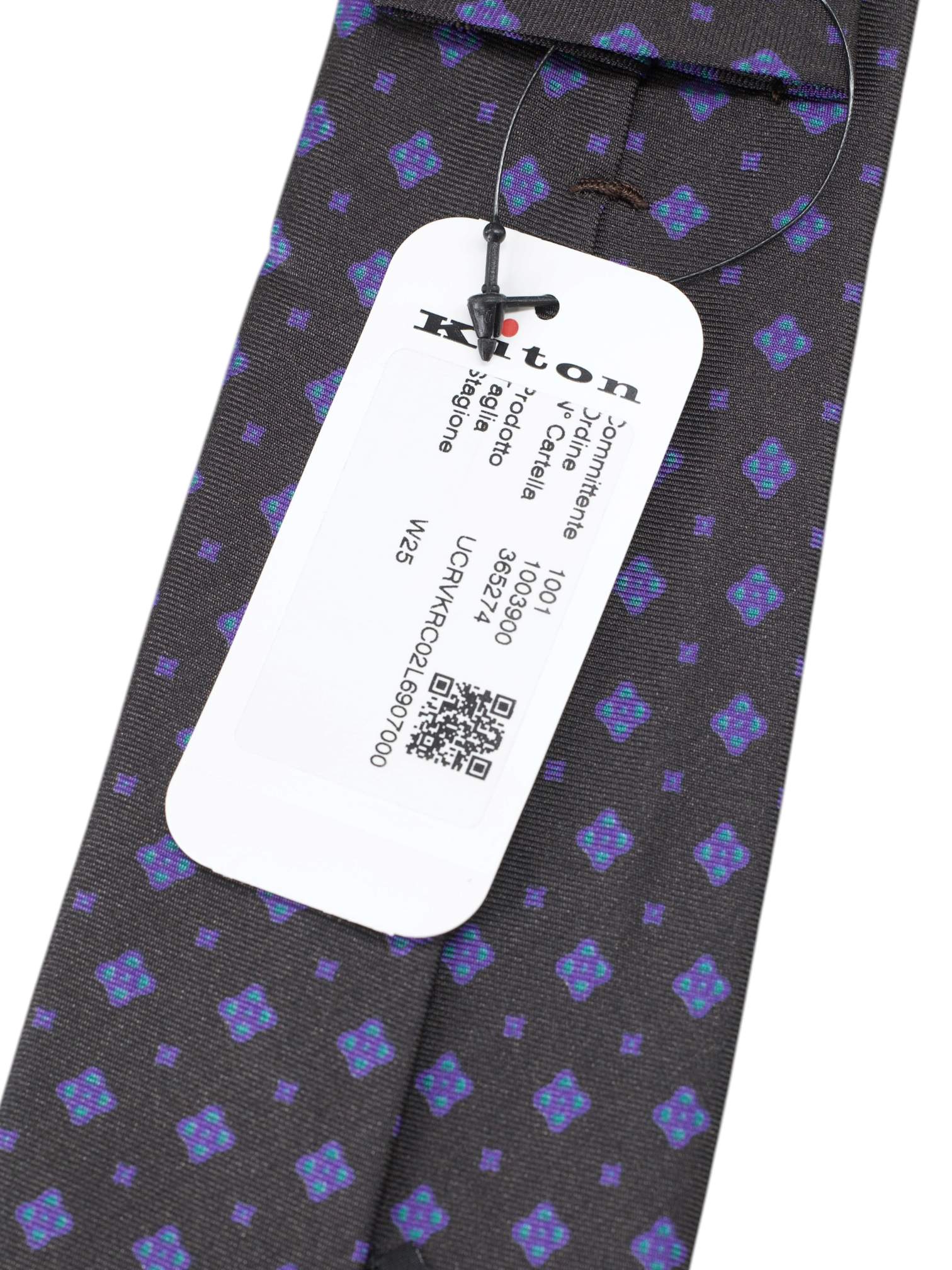 Kiton 5-Fold Dark Grey & Purple Silk Geometric Tie