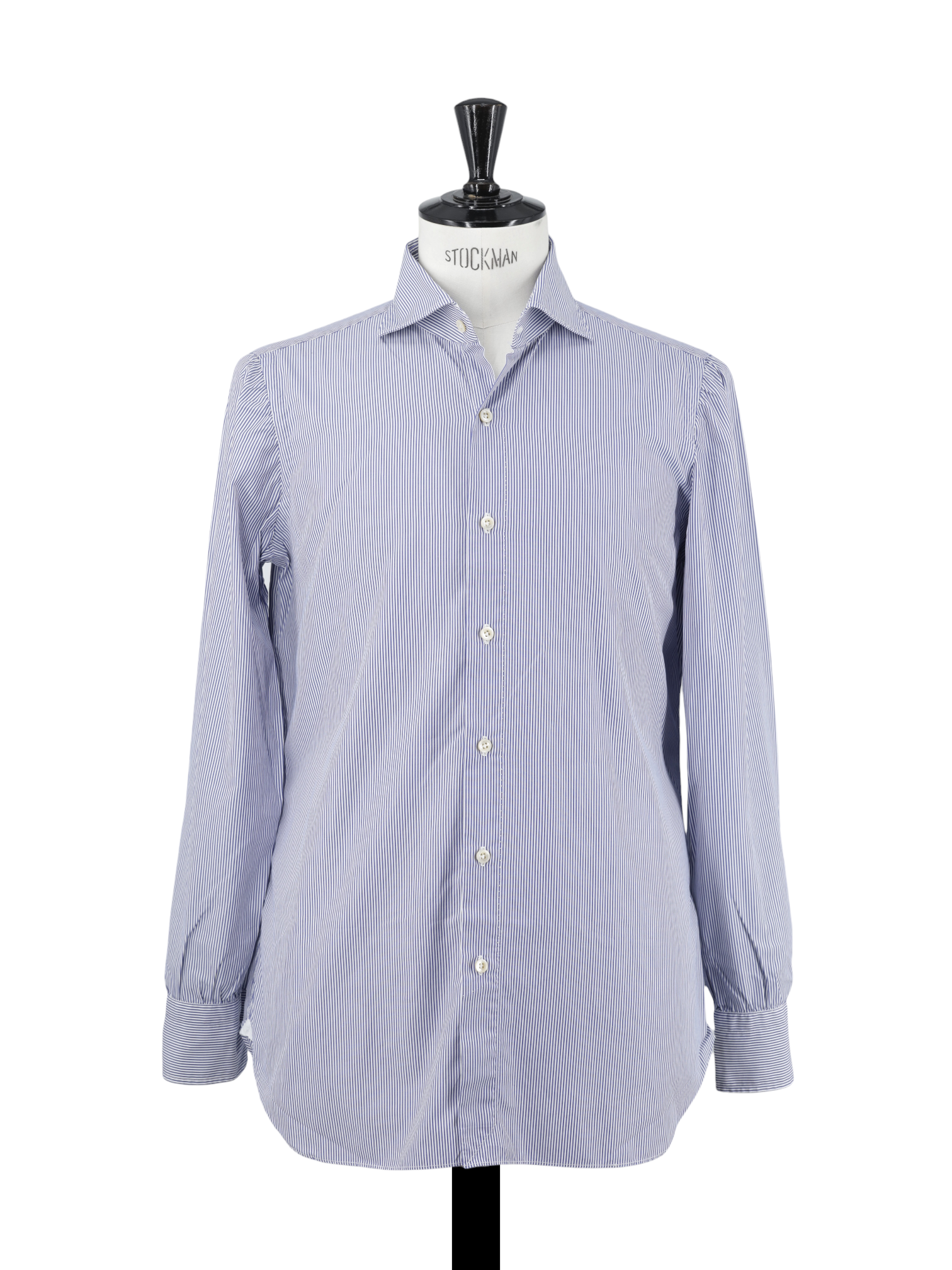 Finamore Blue & White Poplin-Cotton Pinstripe Shirt