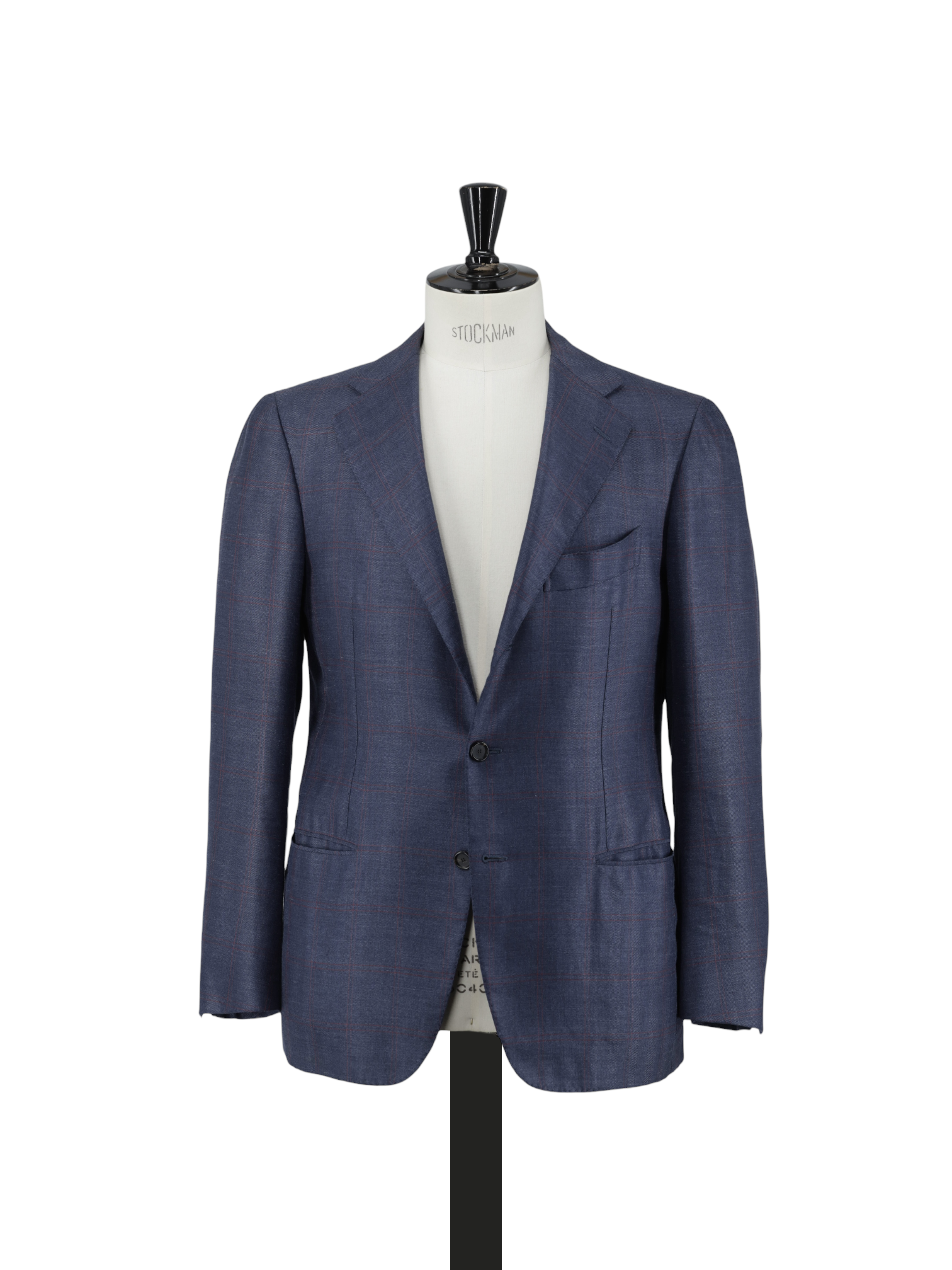 Cesare Attolini Steel Blue & Red Cashmere-Silk Windowpane Jacket