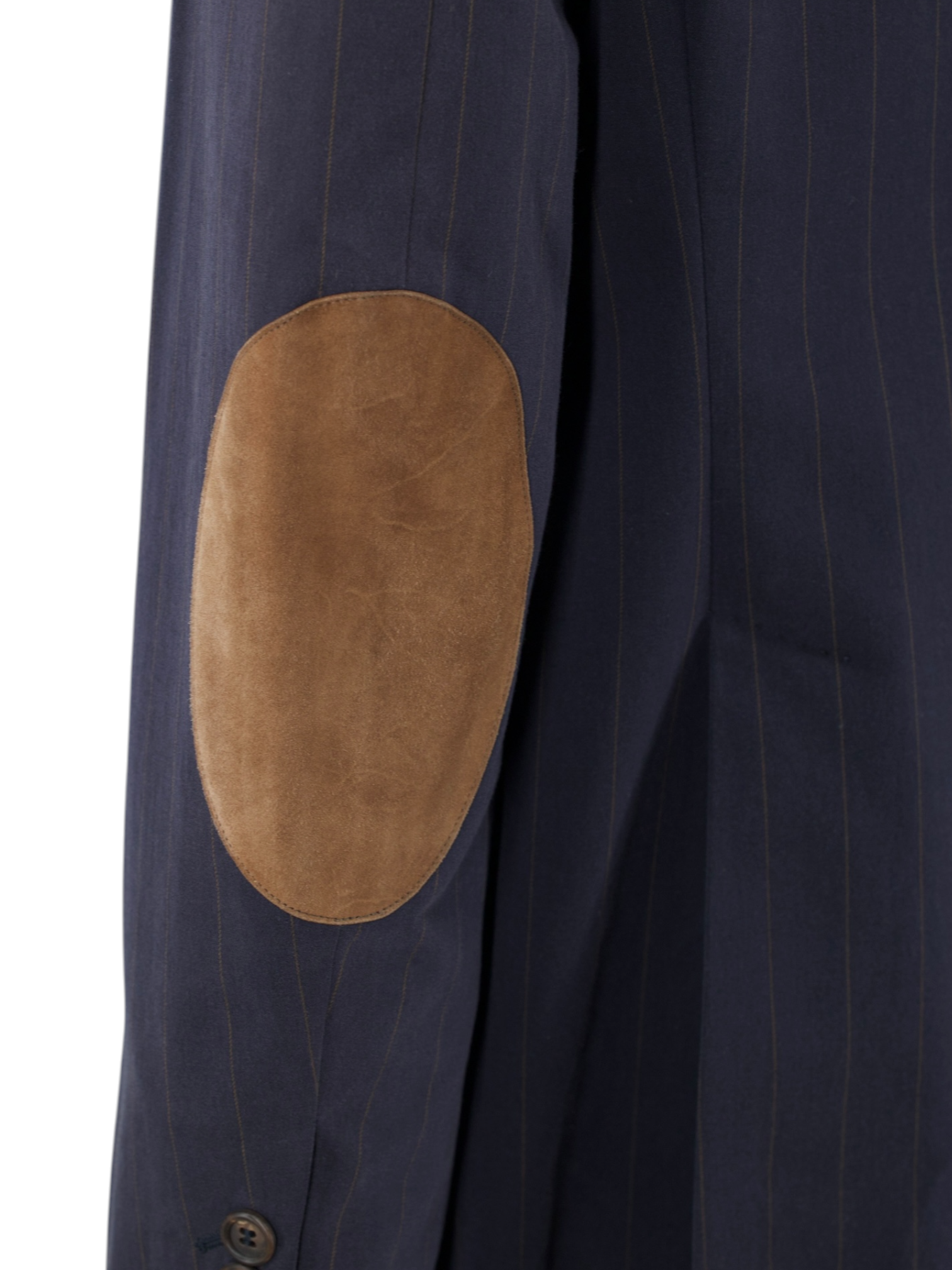 Brunello Cucinelli Navy Cotton Pinstripe Elbow-Patch Jacket